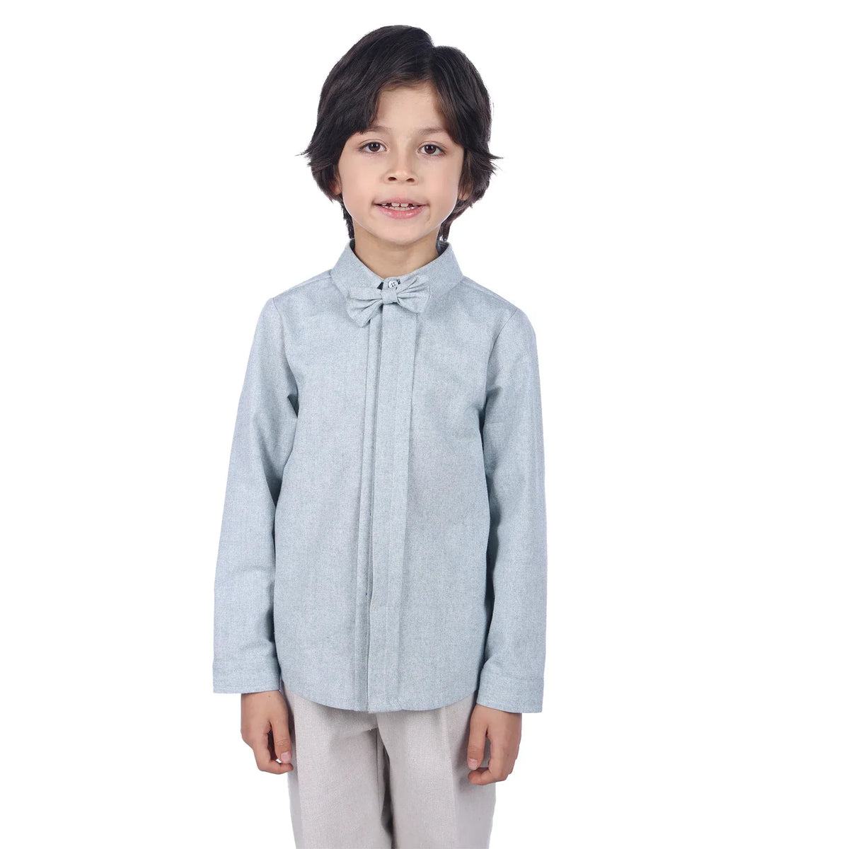 Grey Green Solid Formal Shirt For Boys Image