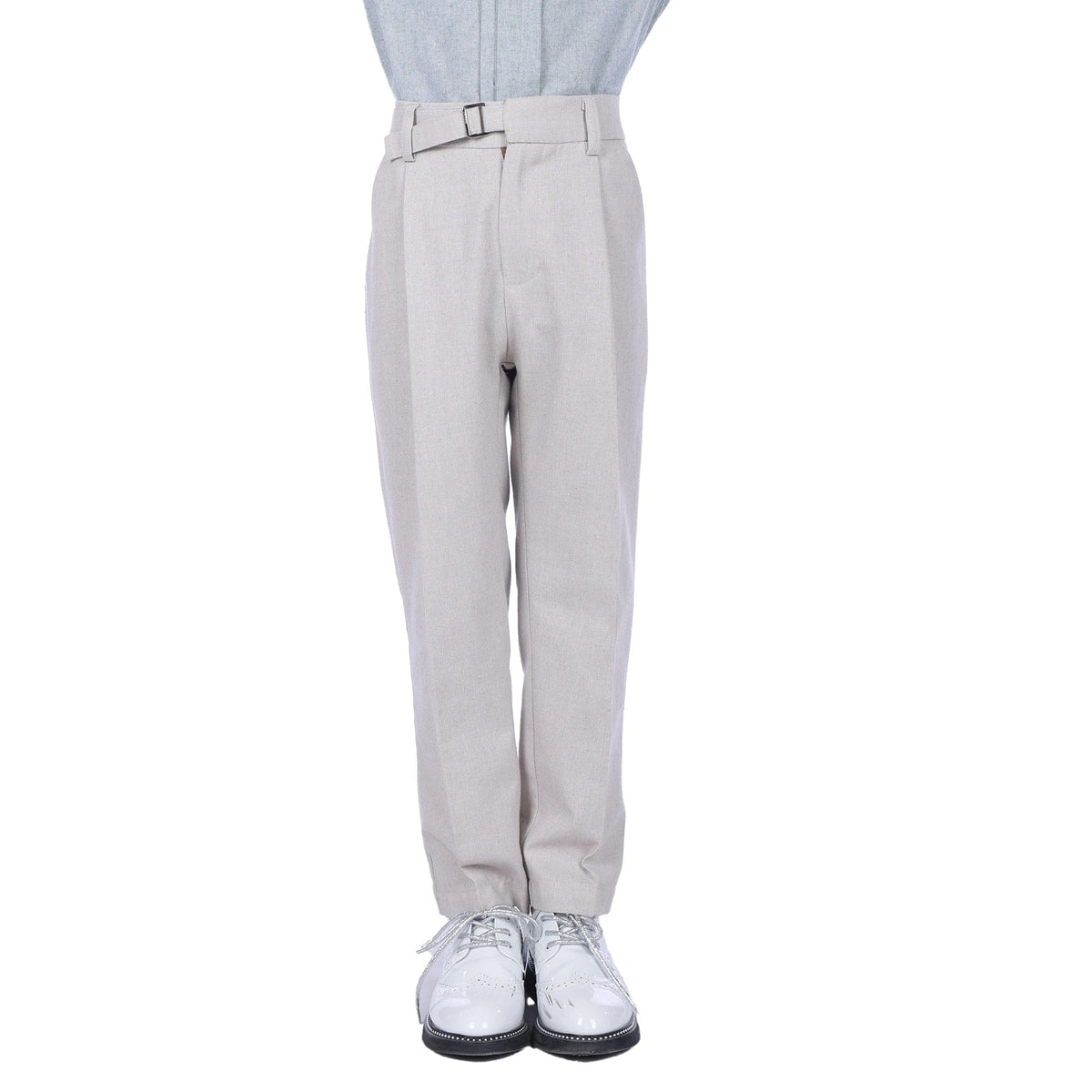 Beige Solid Formal Pants For Boys Image