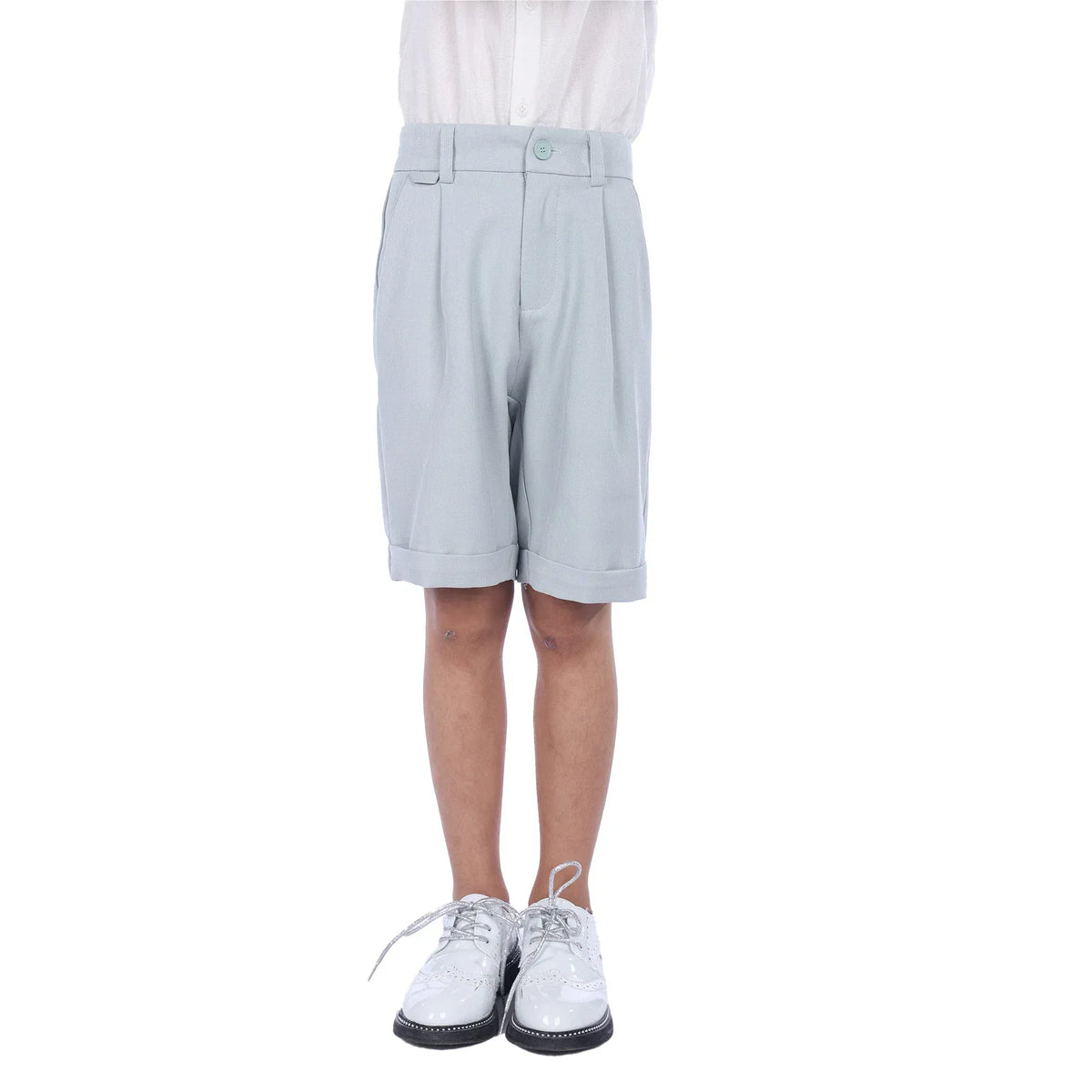 Lake Green Plain Formal Shorts For Boys Image
