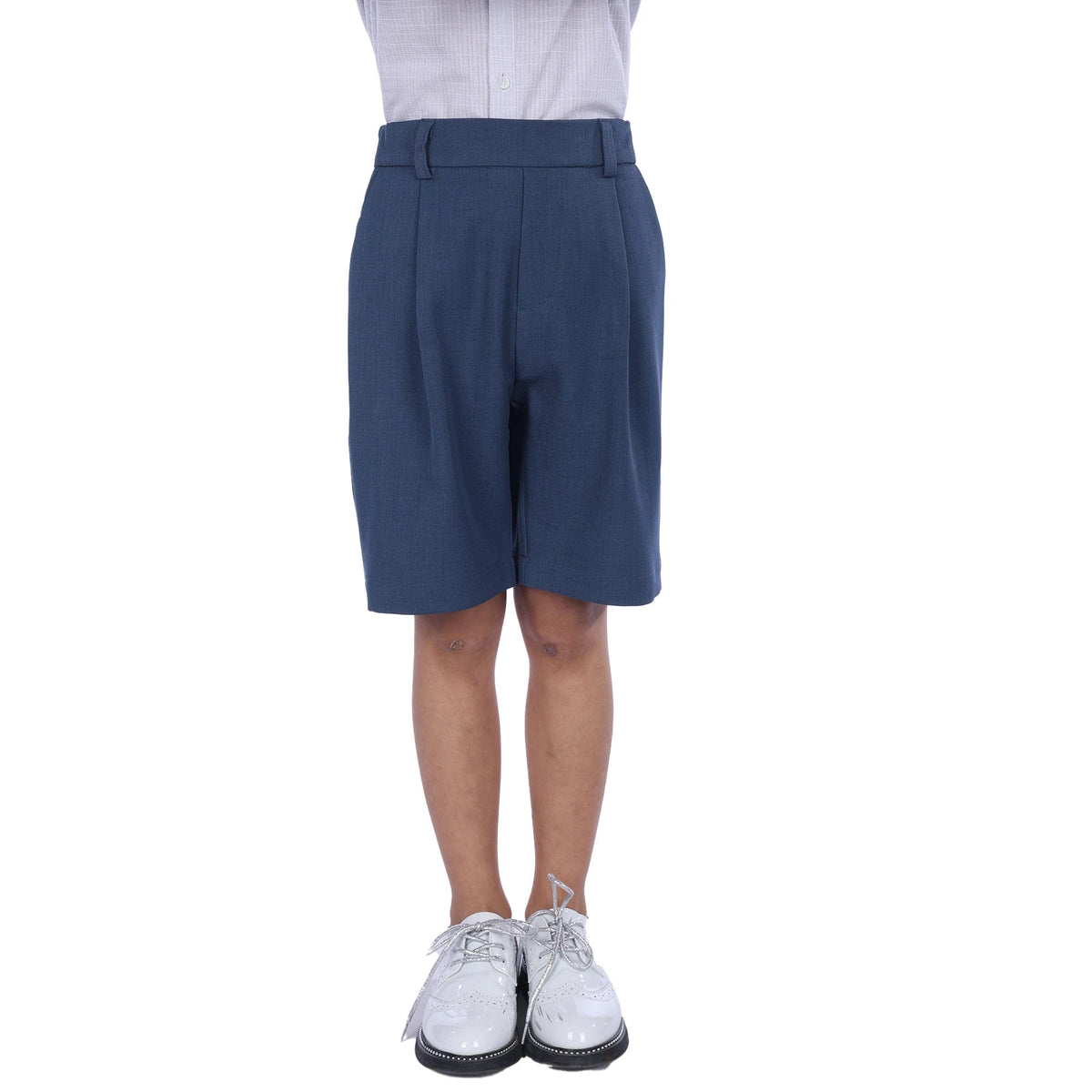 Navy Plain Formal Shorts For Boys Image