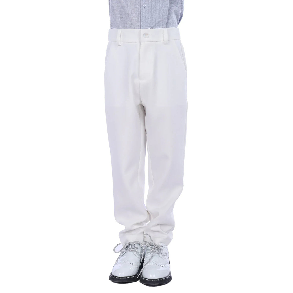 Off White Plain Formal Pants For Boys Image