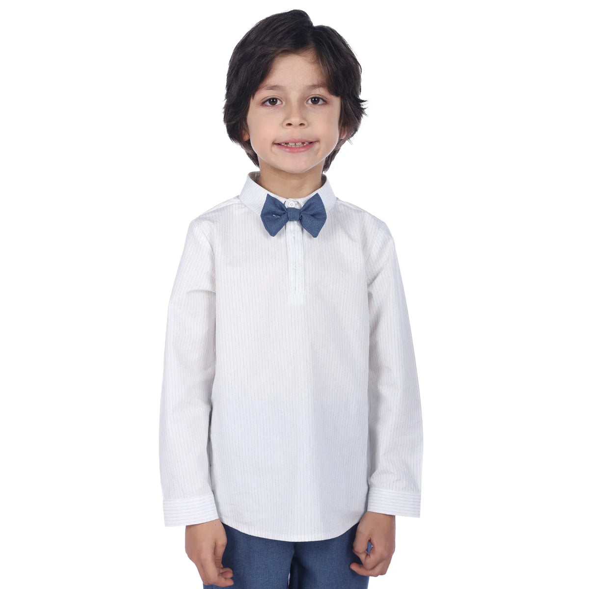 Grey White Striped Formal Blouse For Boys Image