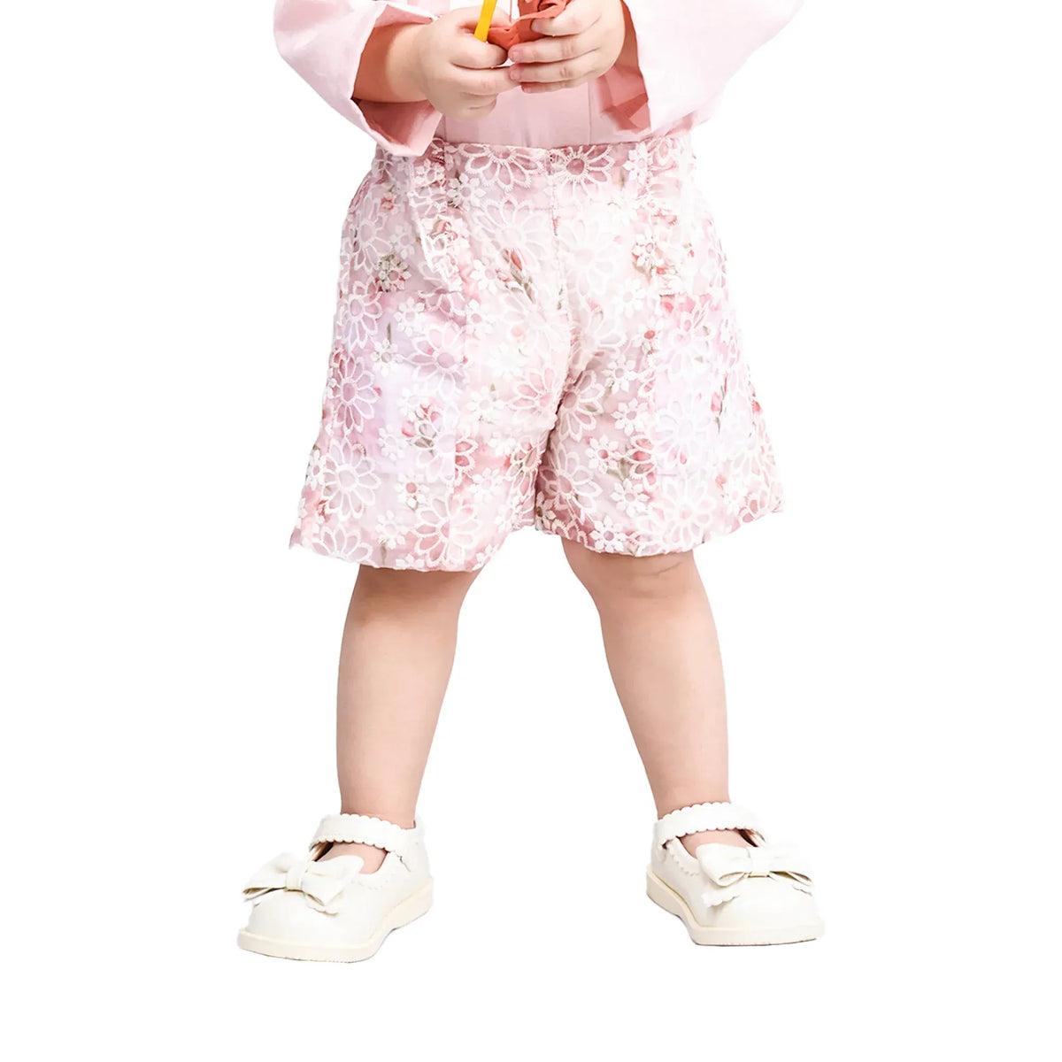 Light Pink Floral Formal Shorts For Baby girl Image
