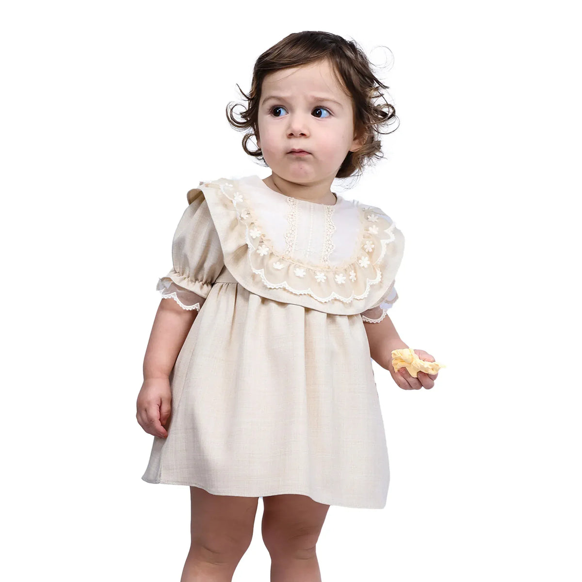 Dark Beige Floral Formal Dress For Baby girl Image