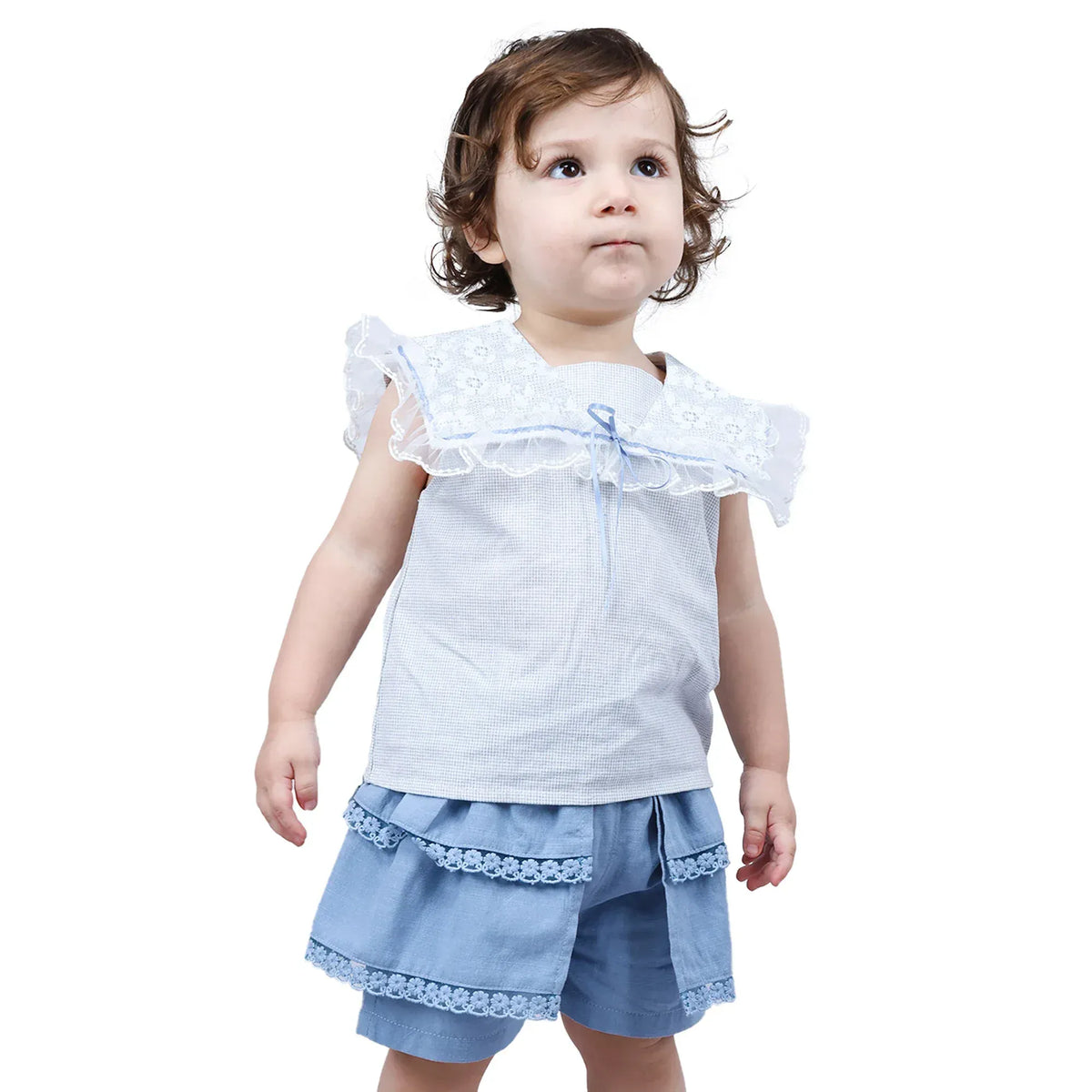 Light Grey Blue Checked Formal Blouse for Baby girl Image