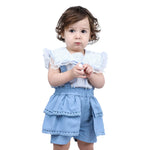 Grey Blue Floral Formal Shorts for Baby girl Image