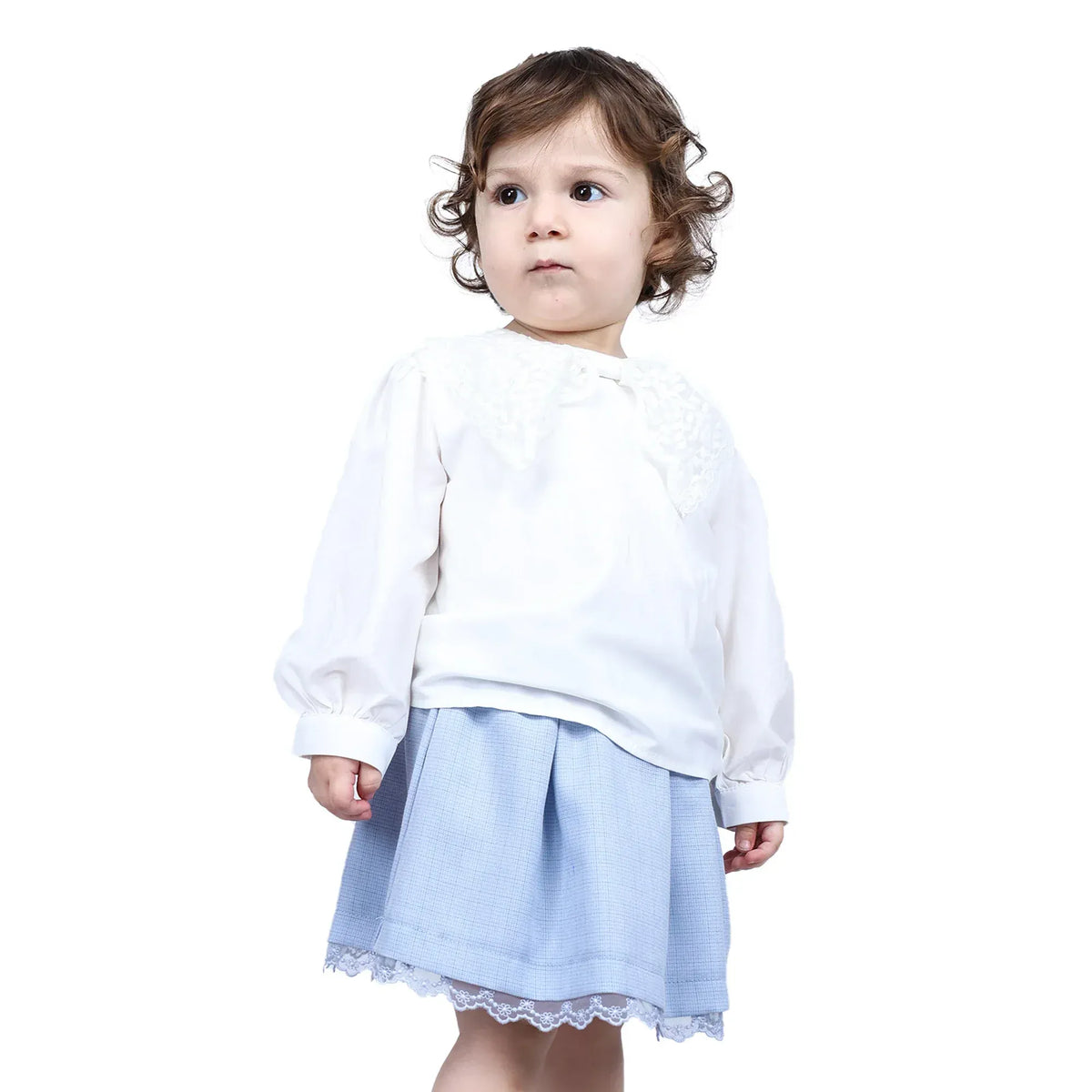 Off White Laded Formal Blouse for Baby girl Image