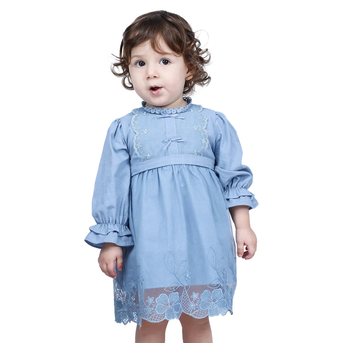 Grey Blue Floral Formal Dress for Baby girl Image