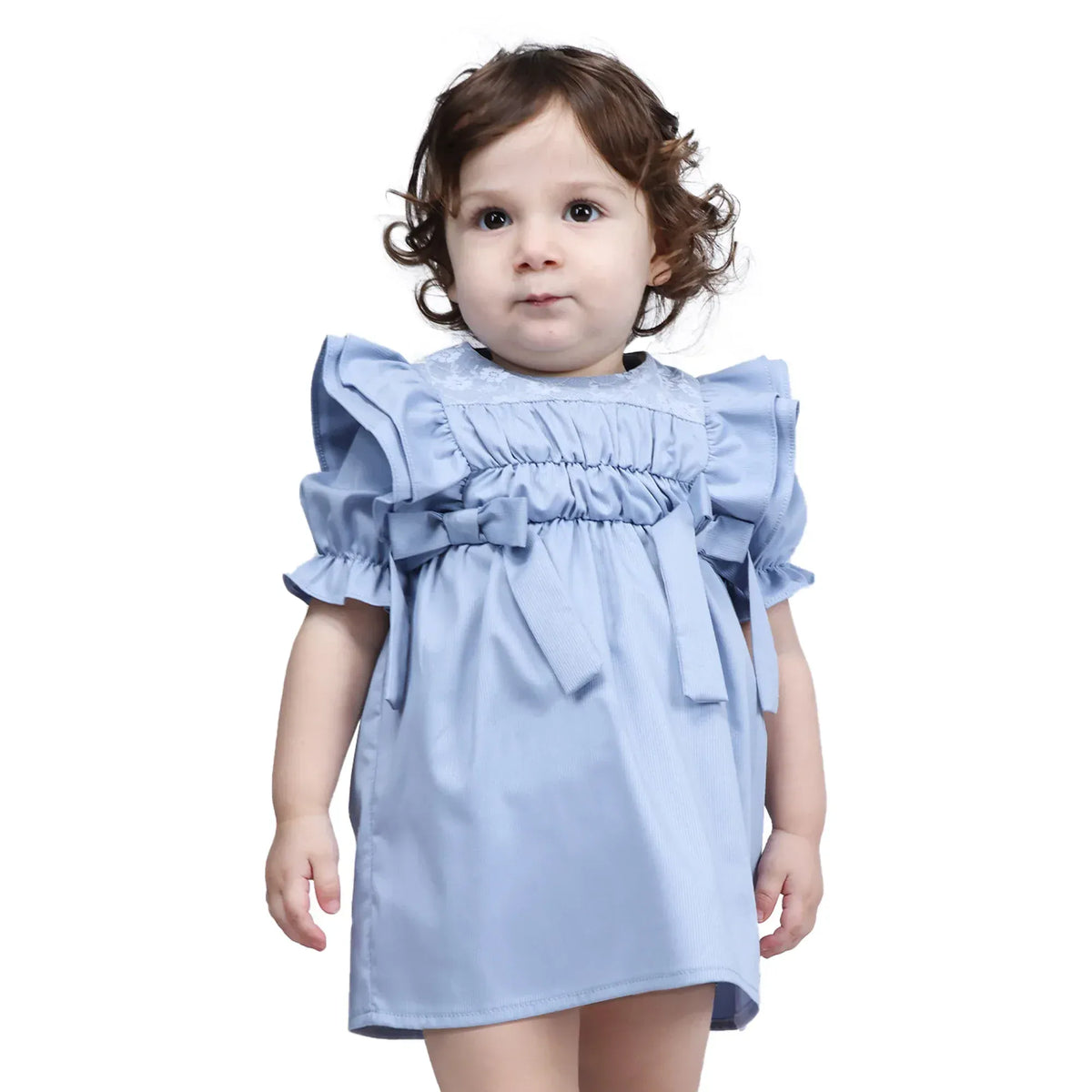 Grey Blue Striped Formal Dress for Baby girl Image