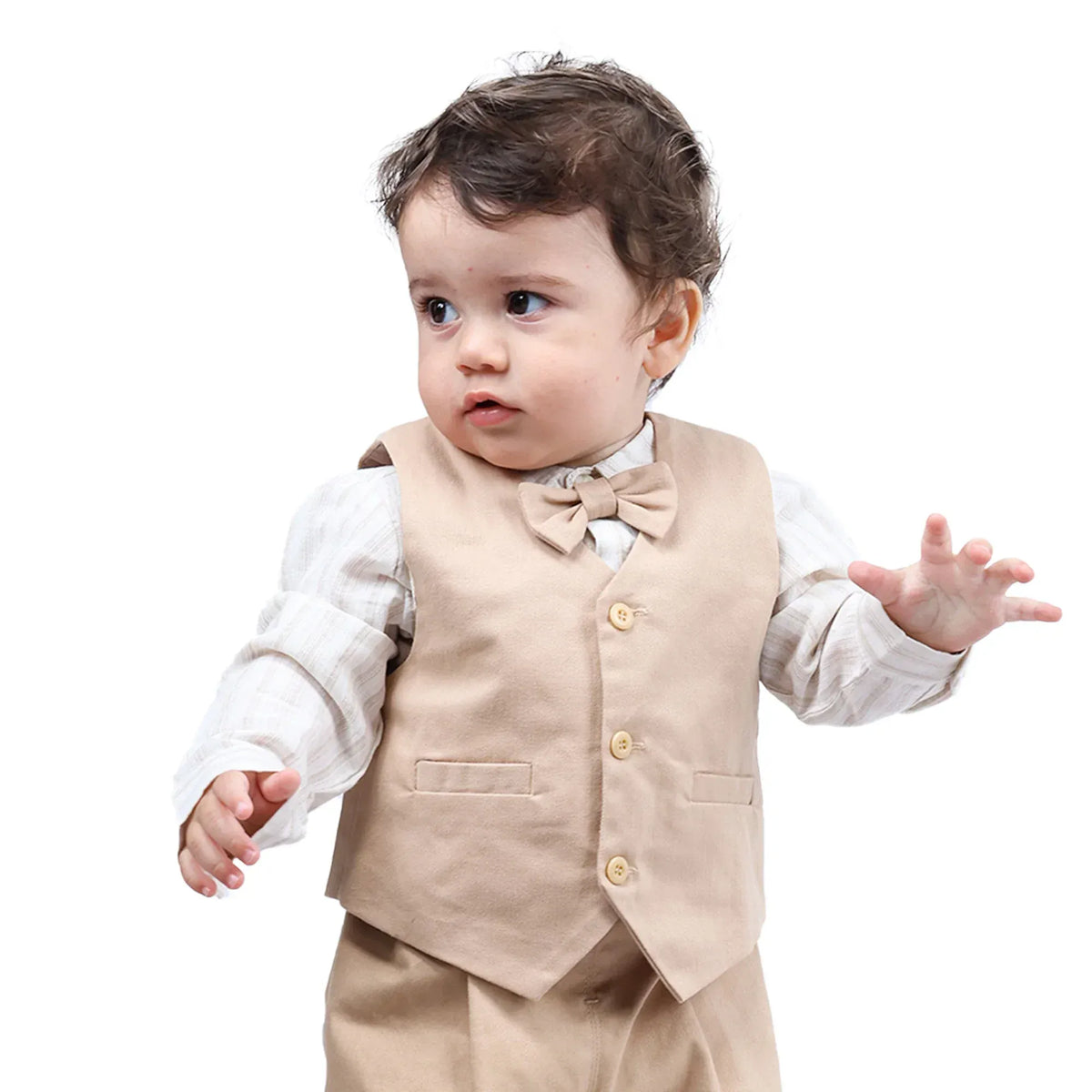 Khaki Plain Formal Waistcoat for Baby boy Image