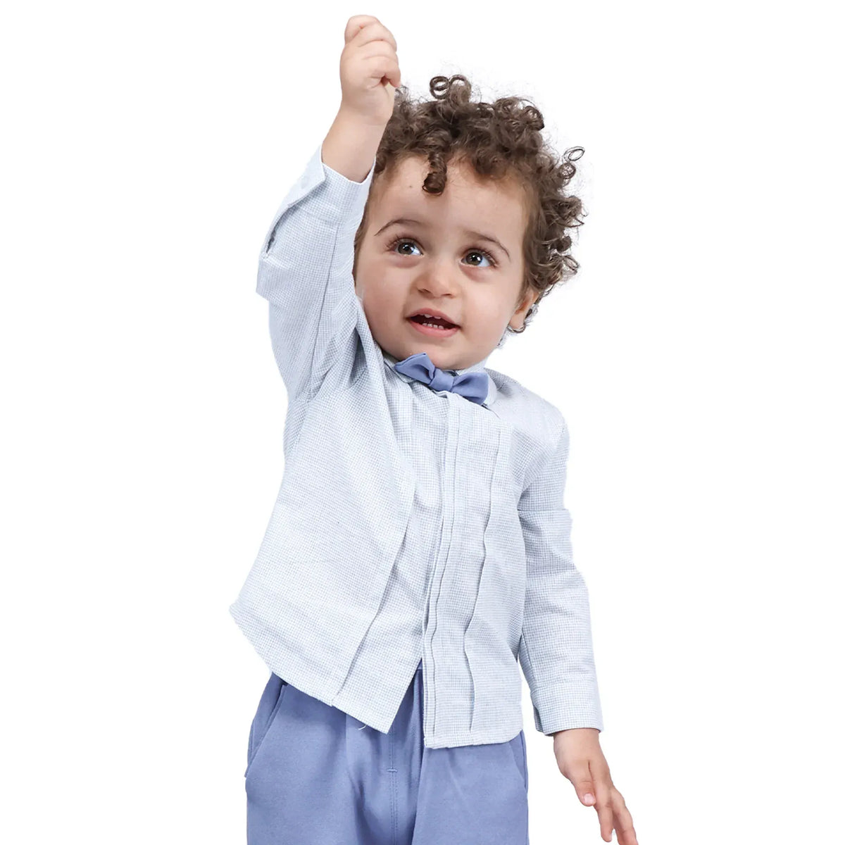 Light Grey Blue Checked Formal Shirt For Baby boy Image