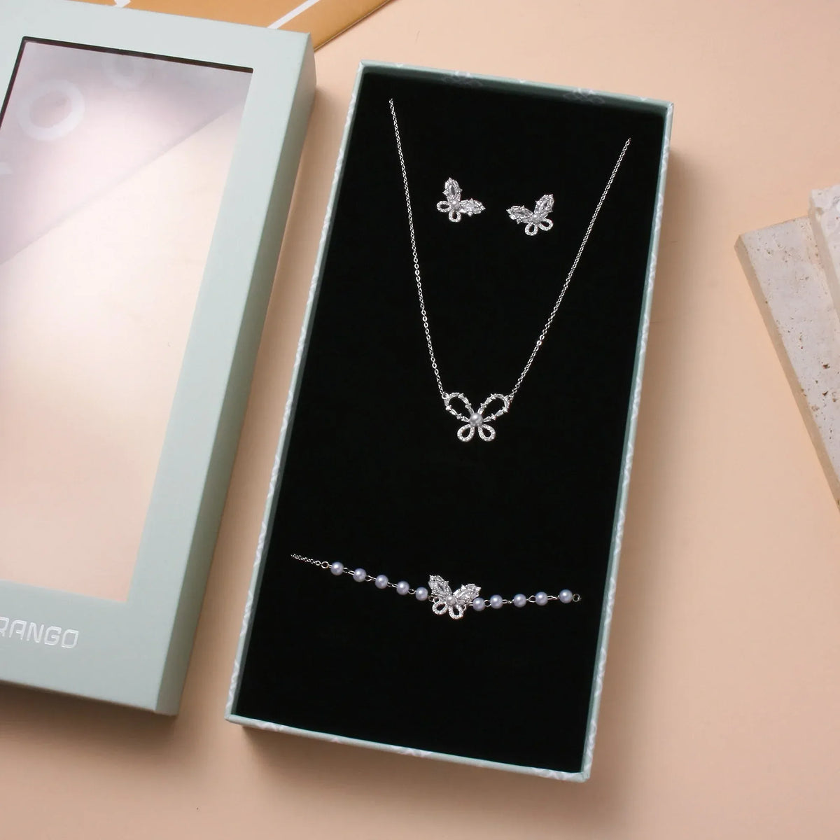 10Y+ Silver Silver Butterfly Set For Girls - Necklace, Earring and Ring Image