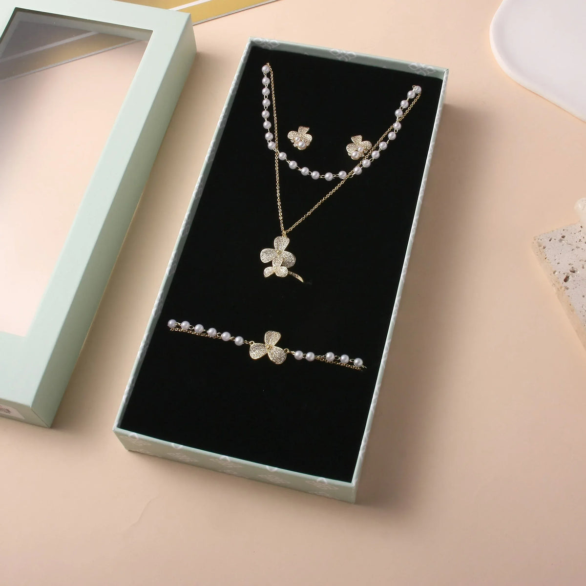 10Y+ Gold Golden Flower Set For Girls - Necklace, Earring, Ring and Bracelet Image