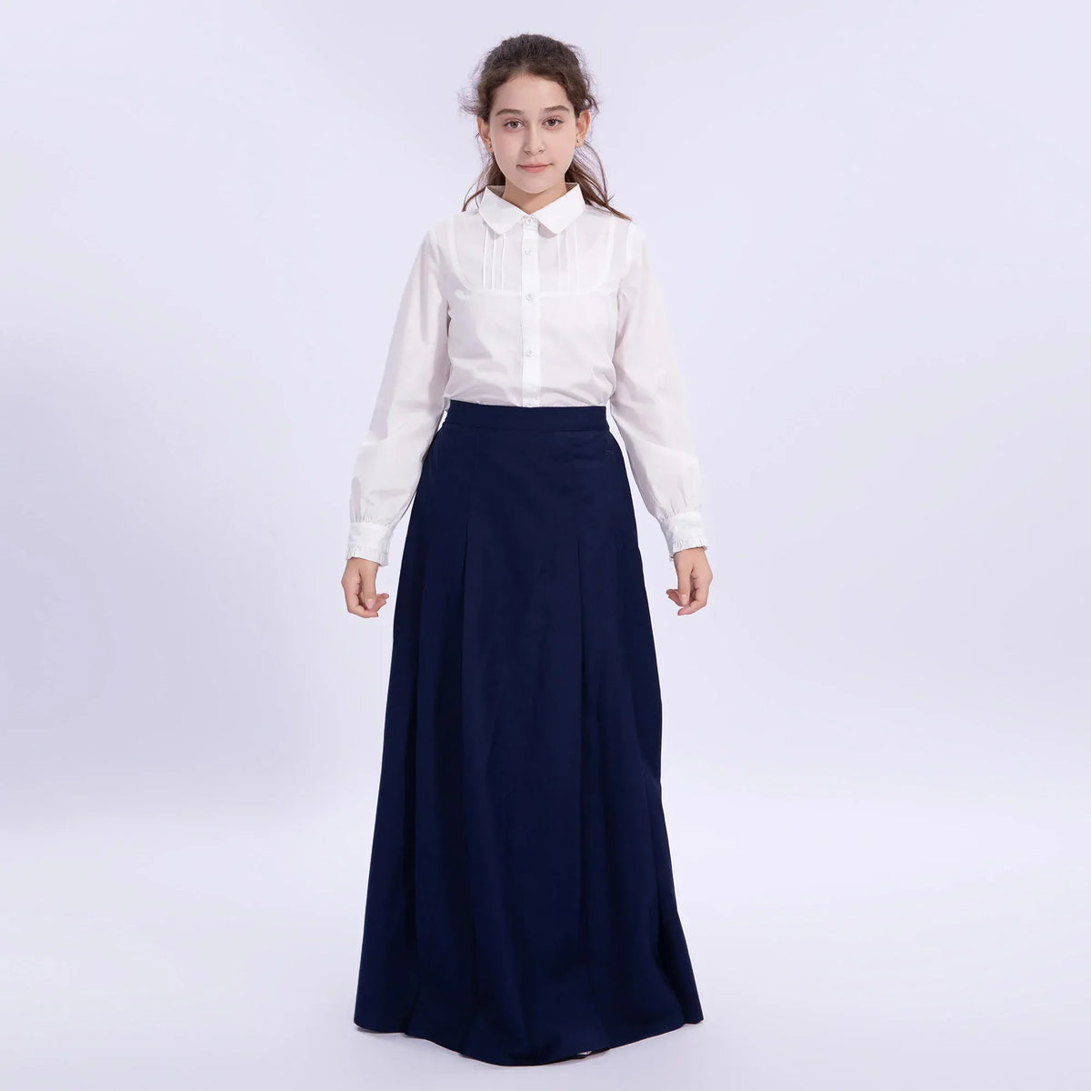 White Embroidery Uniform Shirt for Girls Image