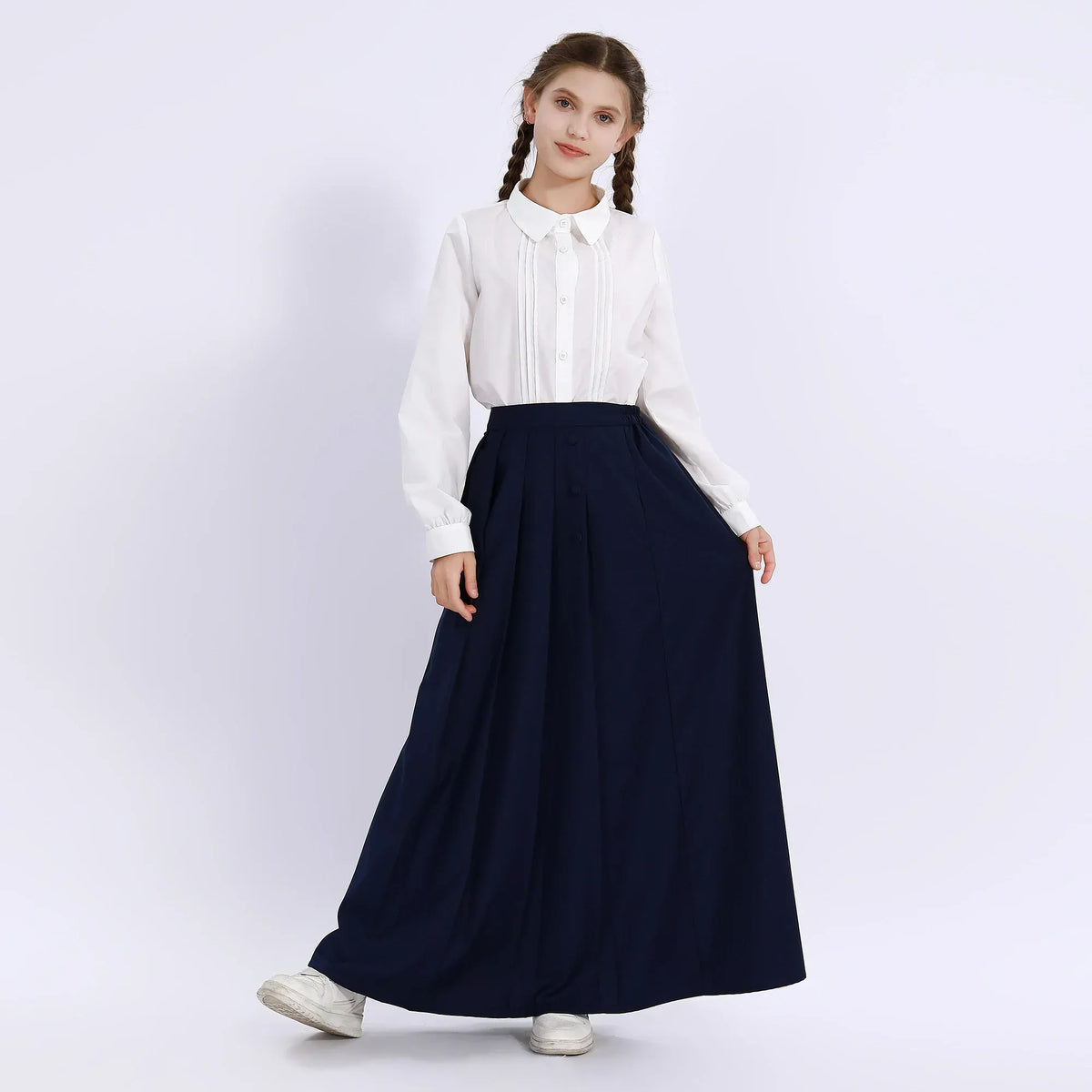 White Embroidery Uniform Shirt for Girls Image