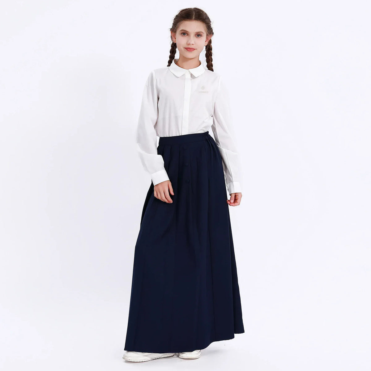 White Embroidery Uniform Shirt for Girls Image
