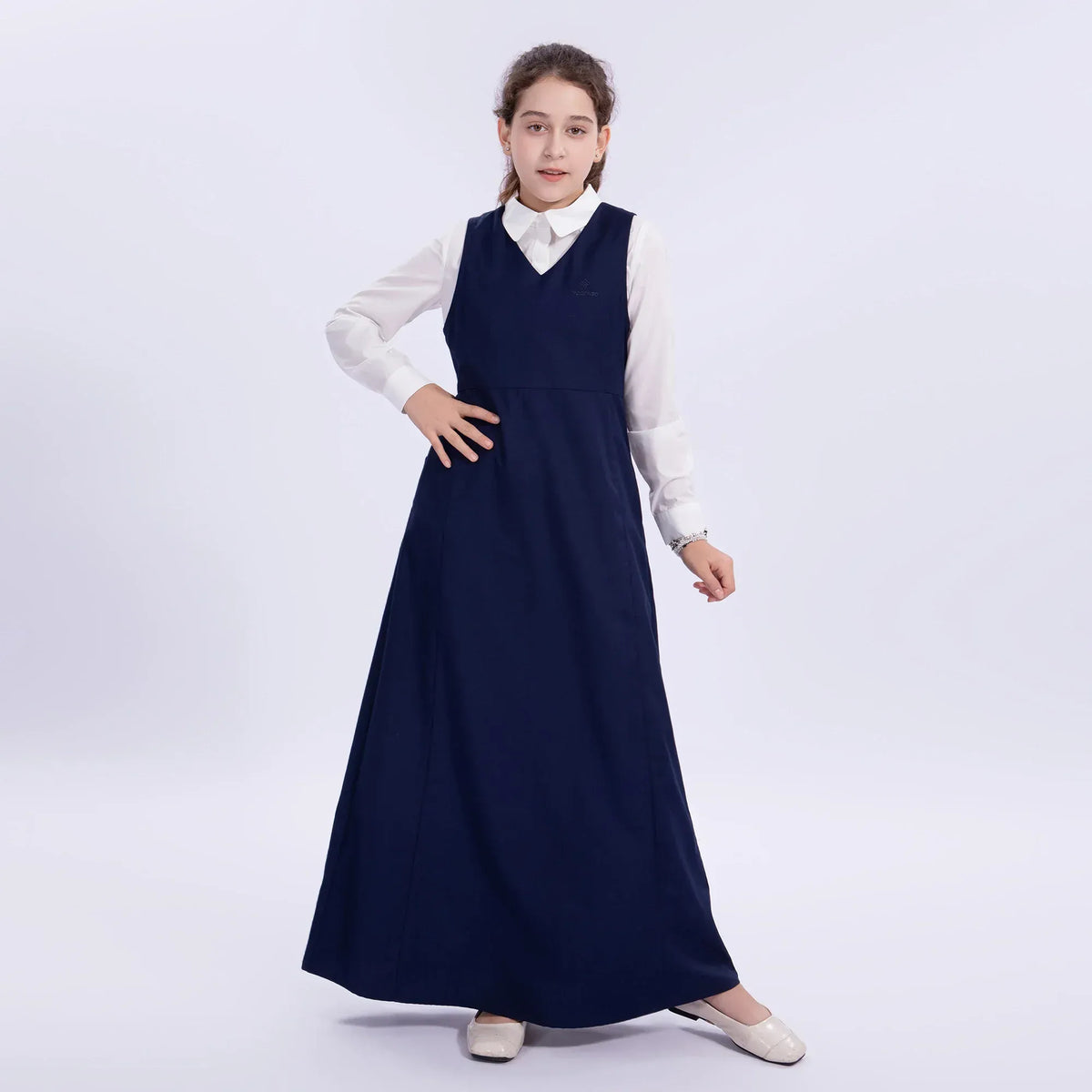 Navy Embroidery Uniform Dress for Girls Image