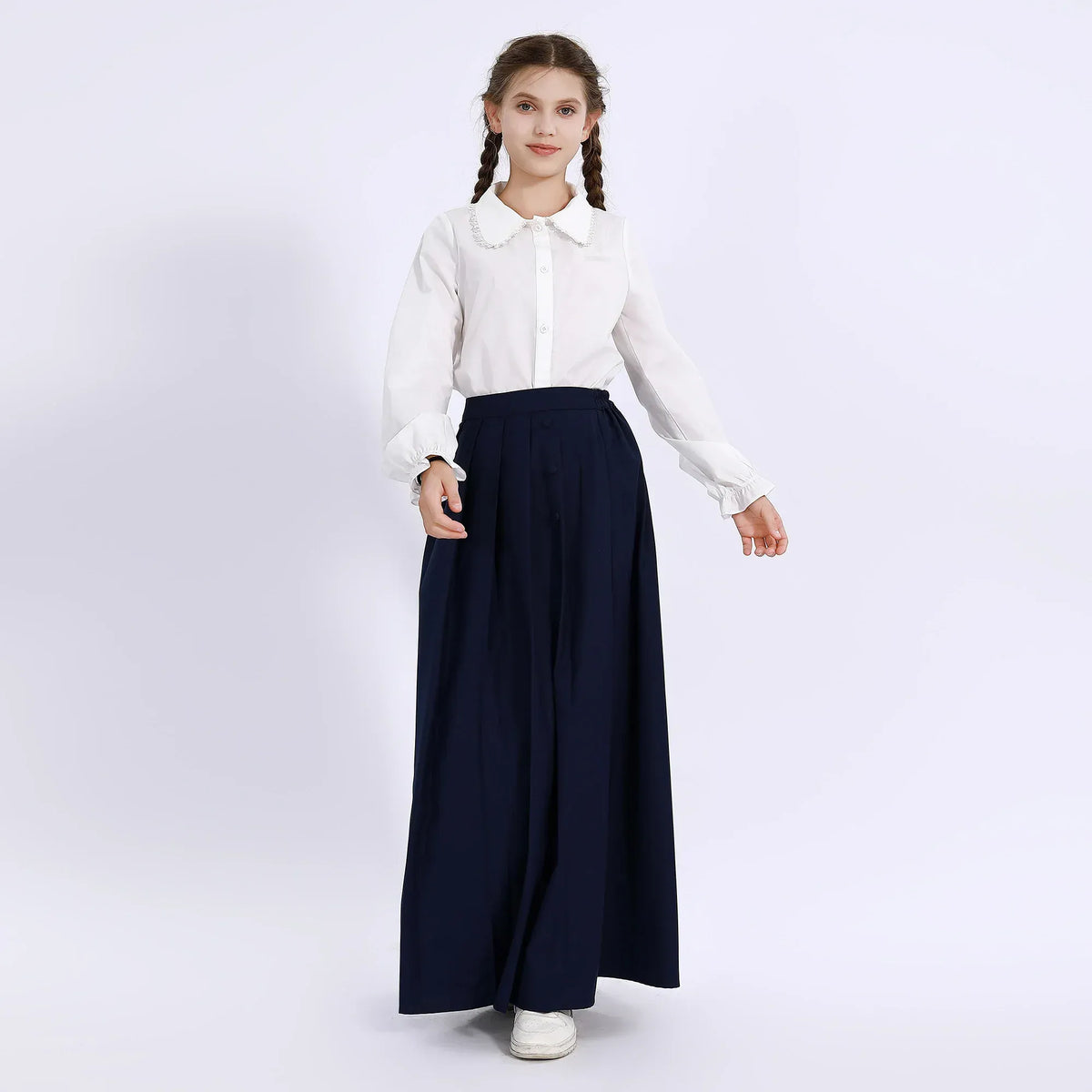 White Embroidery Uniform Shirt for Girls Image