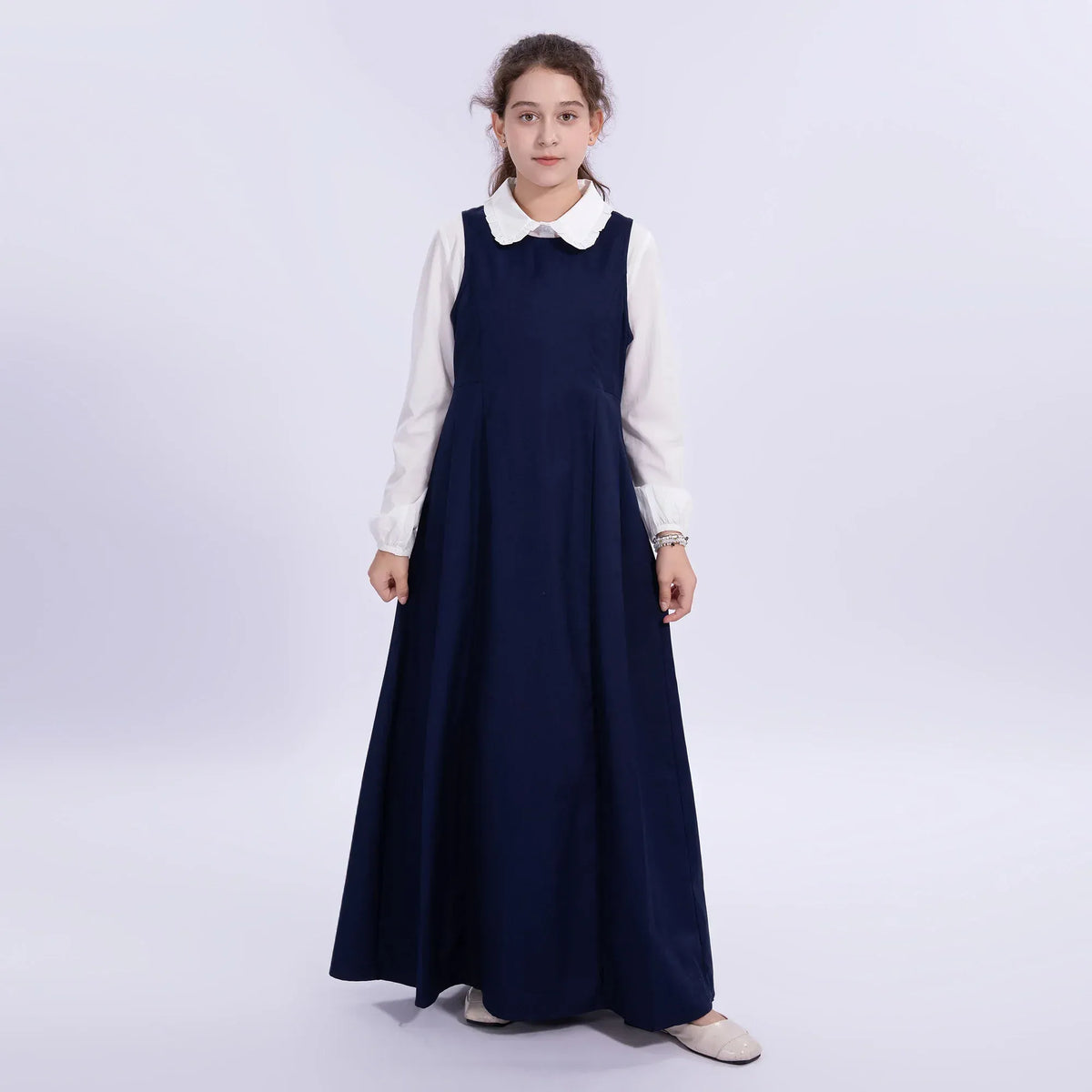 Navy Embroidery Uniform Dress for Girls Image