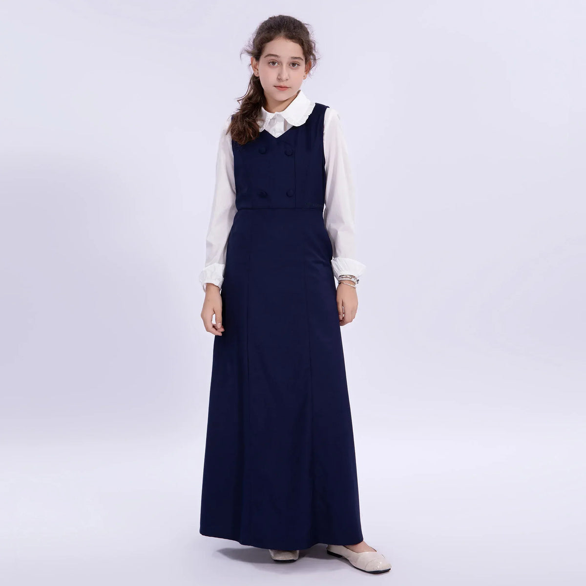 Navy Embroidery Uniform Dress for Girls Image