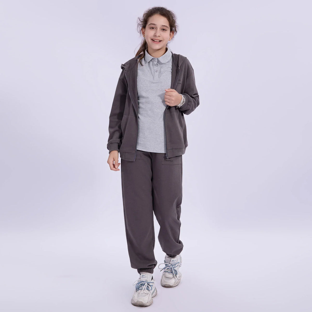 Dark Grey Embroidery School Sport Jacket for Girls Image