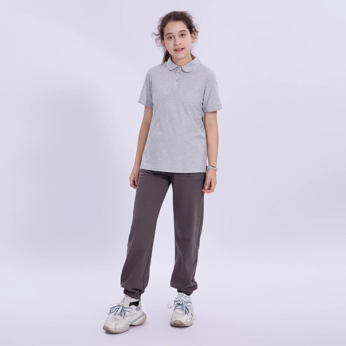 Light Grey Embroidery School Sport Polo Shirt for Girls Image