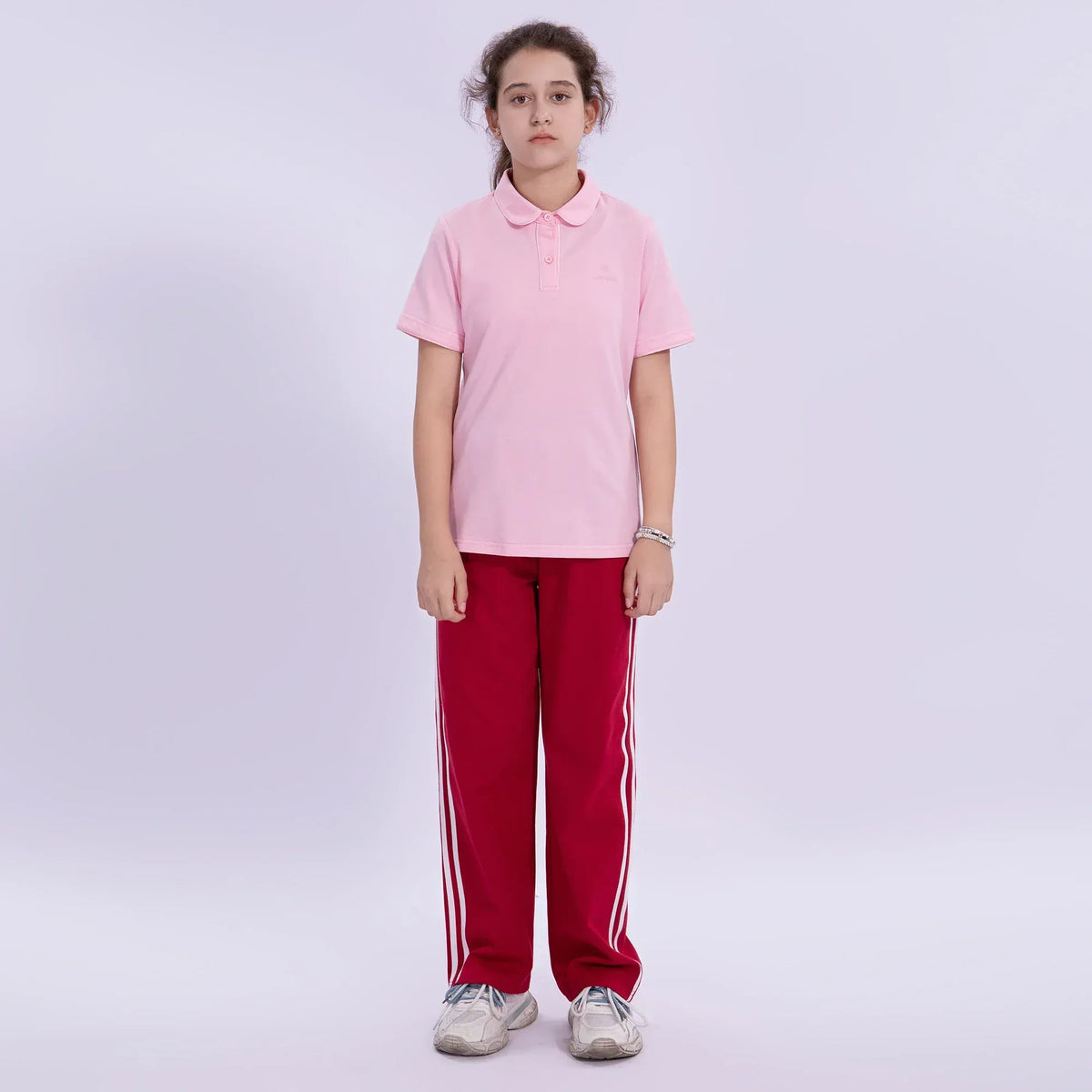 Light Pink Embroidery School Sport Polo Shirt for Girls Image