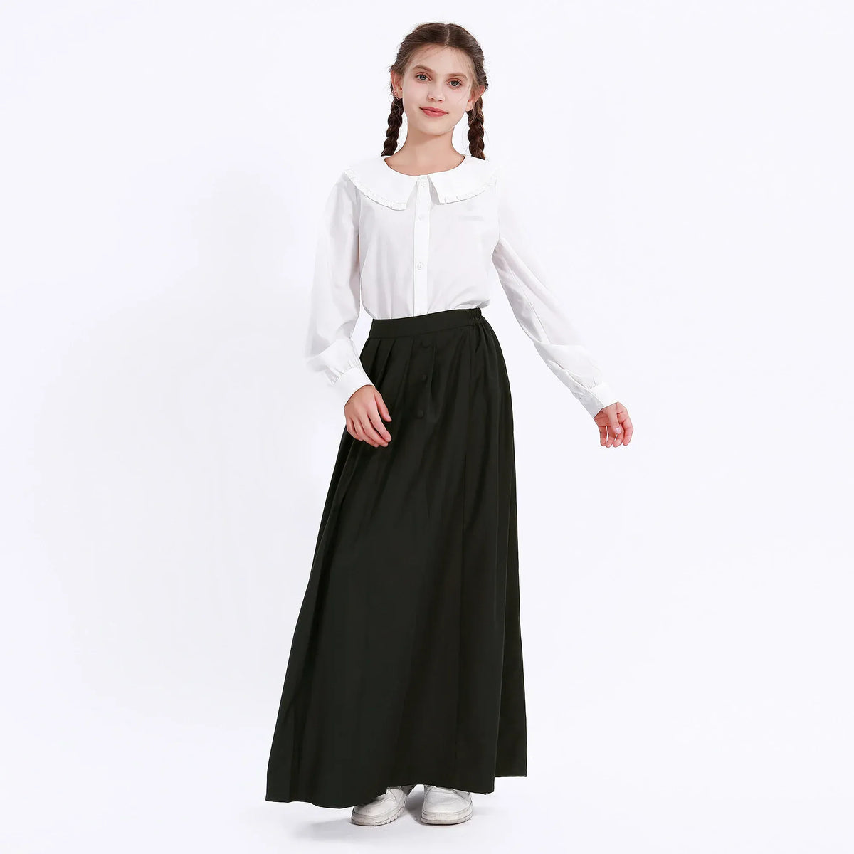 White Embroidery Uniform Shirt for Girls Image