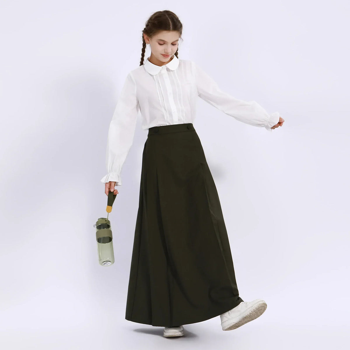 White Embroidery Uniform Shirt for Girls Image