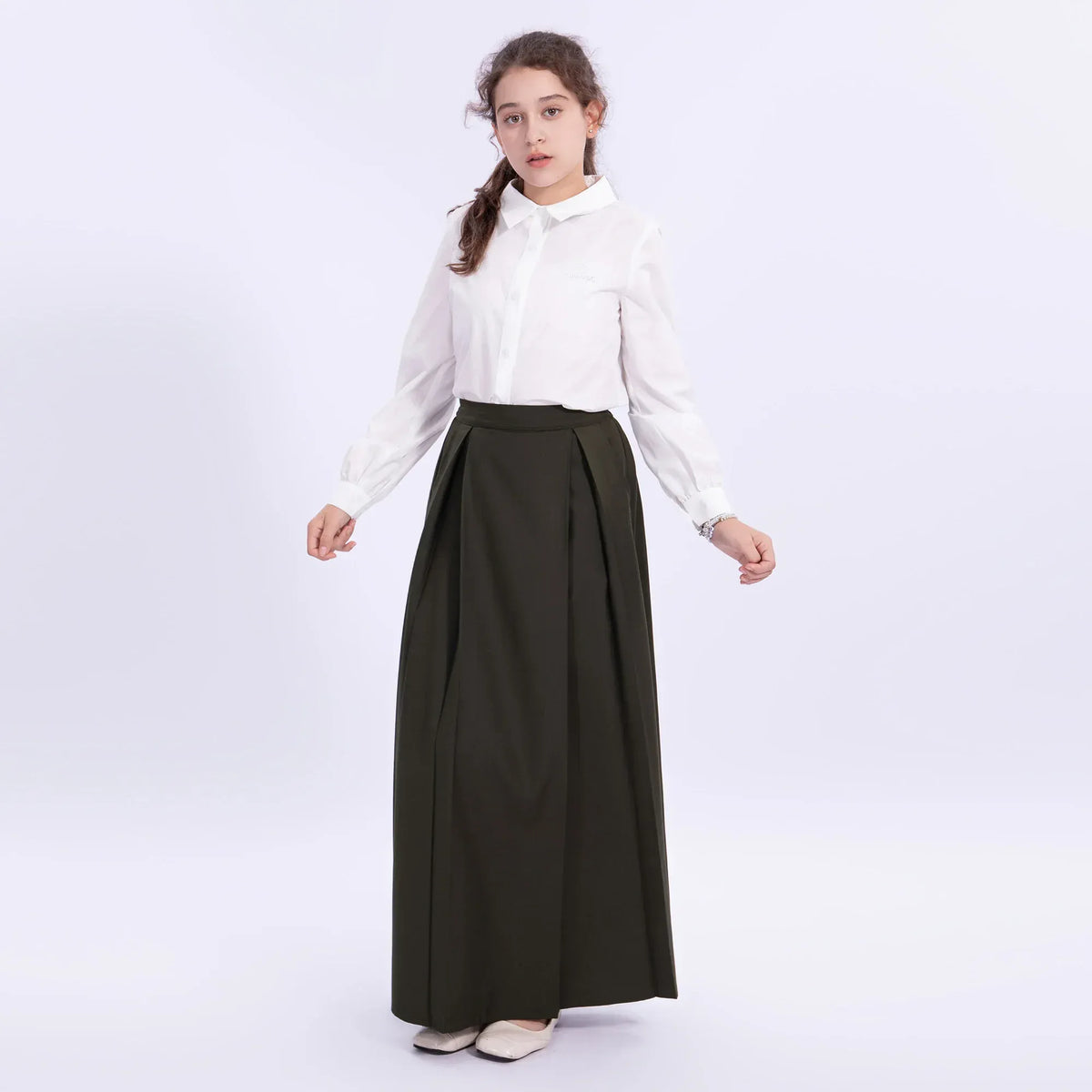 White Embroidery Uniform Shirt for Girls Image