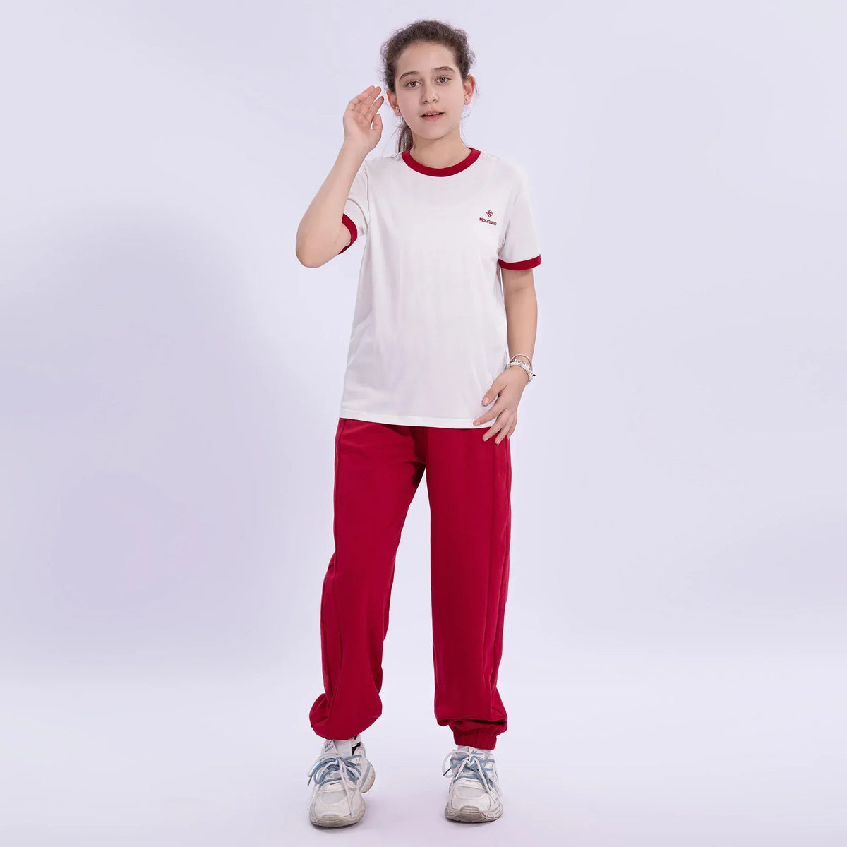 White Embroidery School Sport T-Shirt for Girls Image