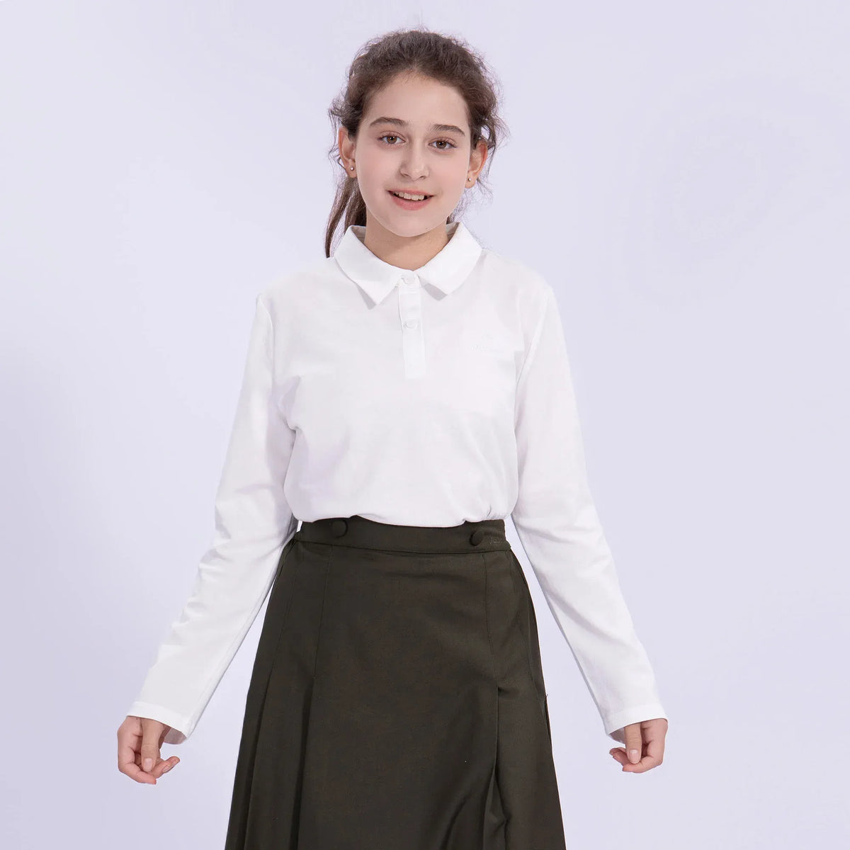 White Embroidery Basic Polo Shirt for Girls Image