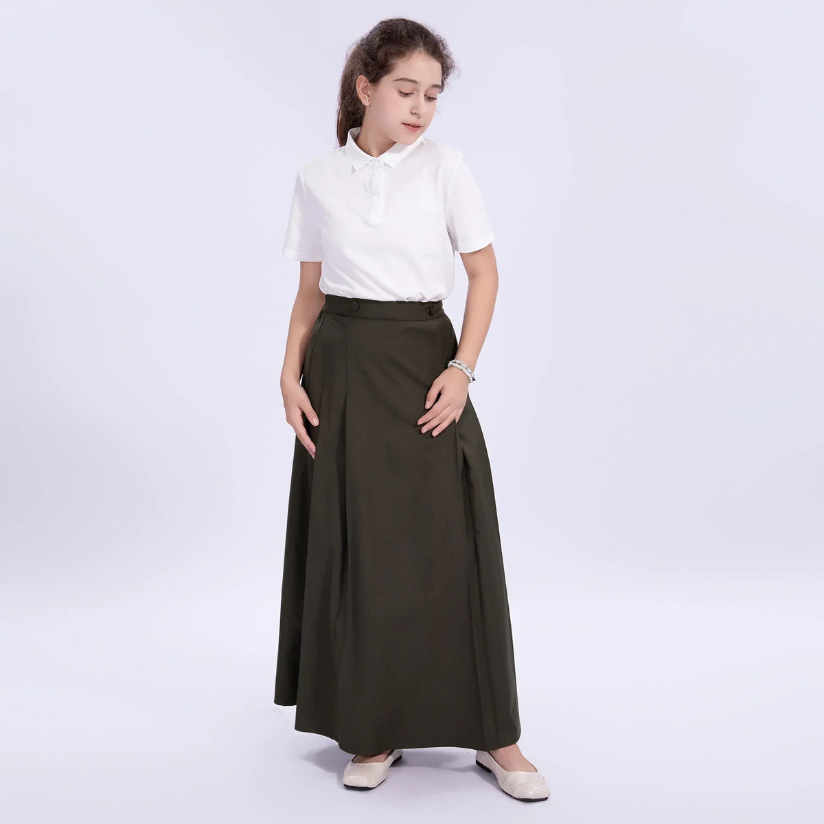 White Embroidery Basic Polo Shirt for Girls Image