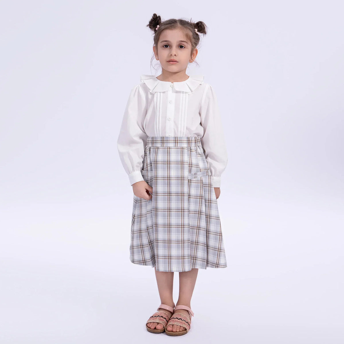 White Embroidery Basic Shirt for Girls Image