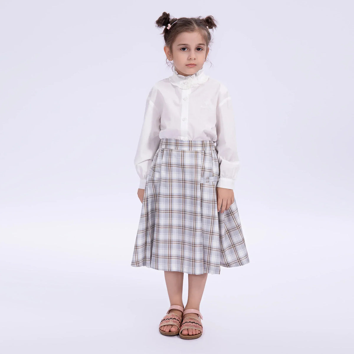 White Embroidery Basic Shirt for Girls Image