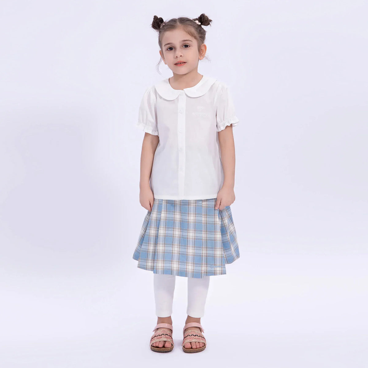 White Embroidery Basic Shirt for Girls Image
