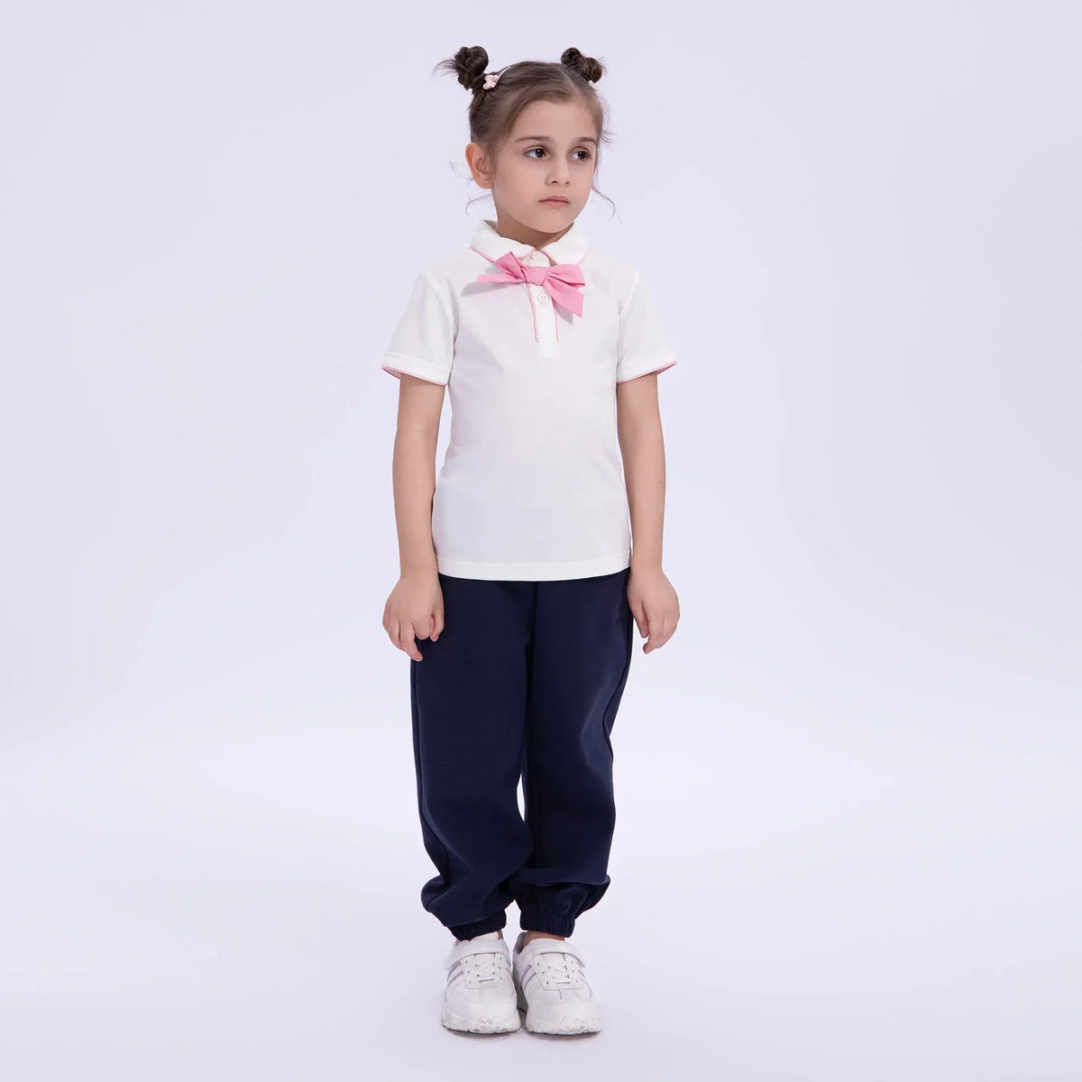 White Embroidery Basic Polo Shirt for Girls Image