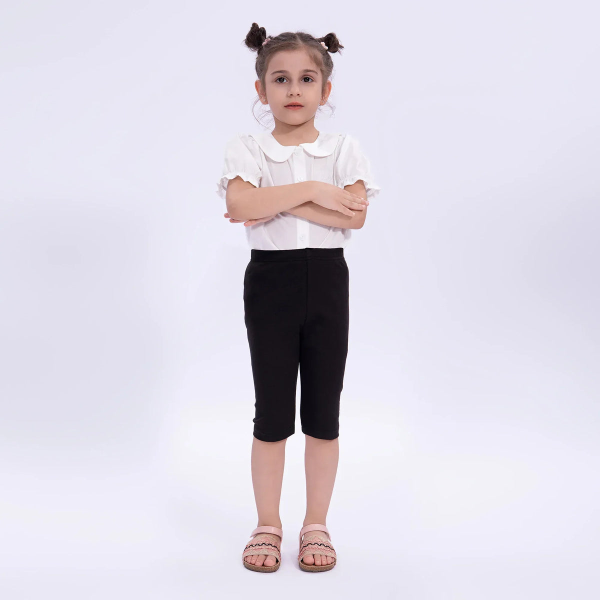 Black Embroidery Basic Leggings for Girls Image