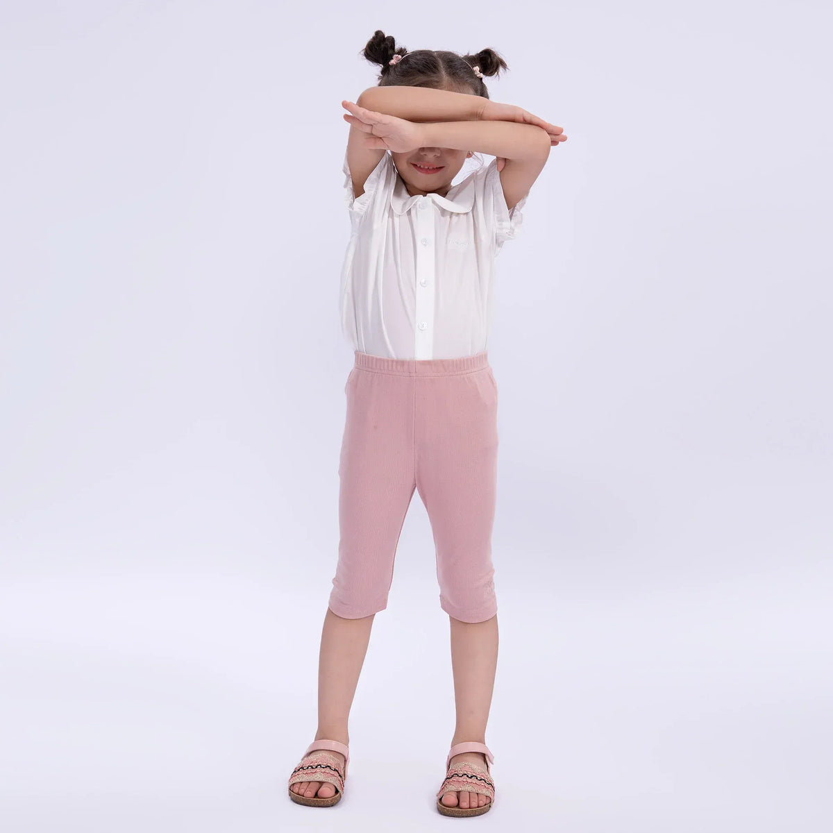 Light Pink Embroidery Basic Leggings for Girls Image