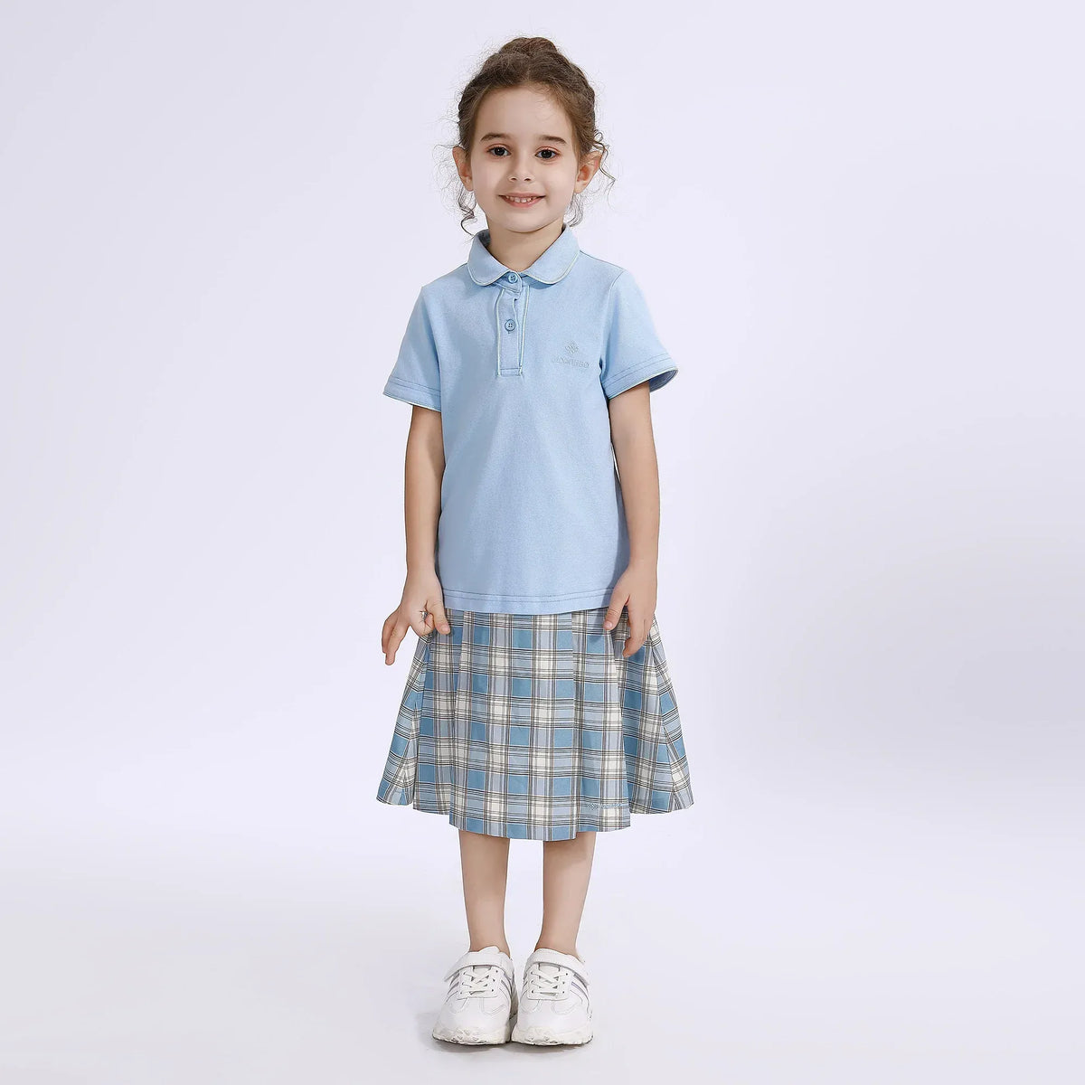 Light Blue Embroidery School Sport Polo Shirt for Girls Image