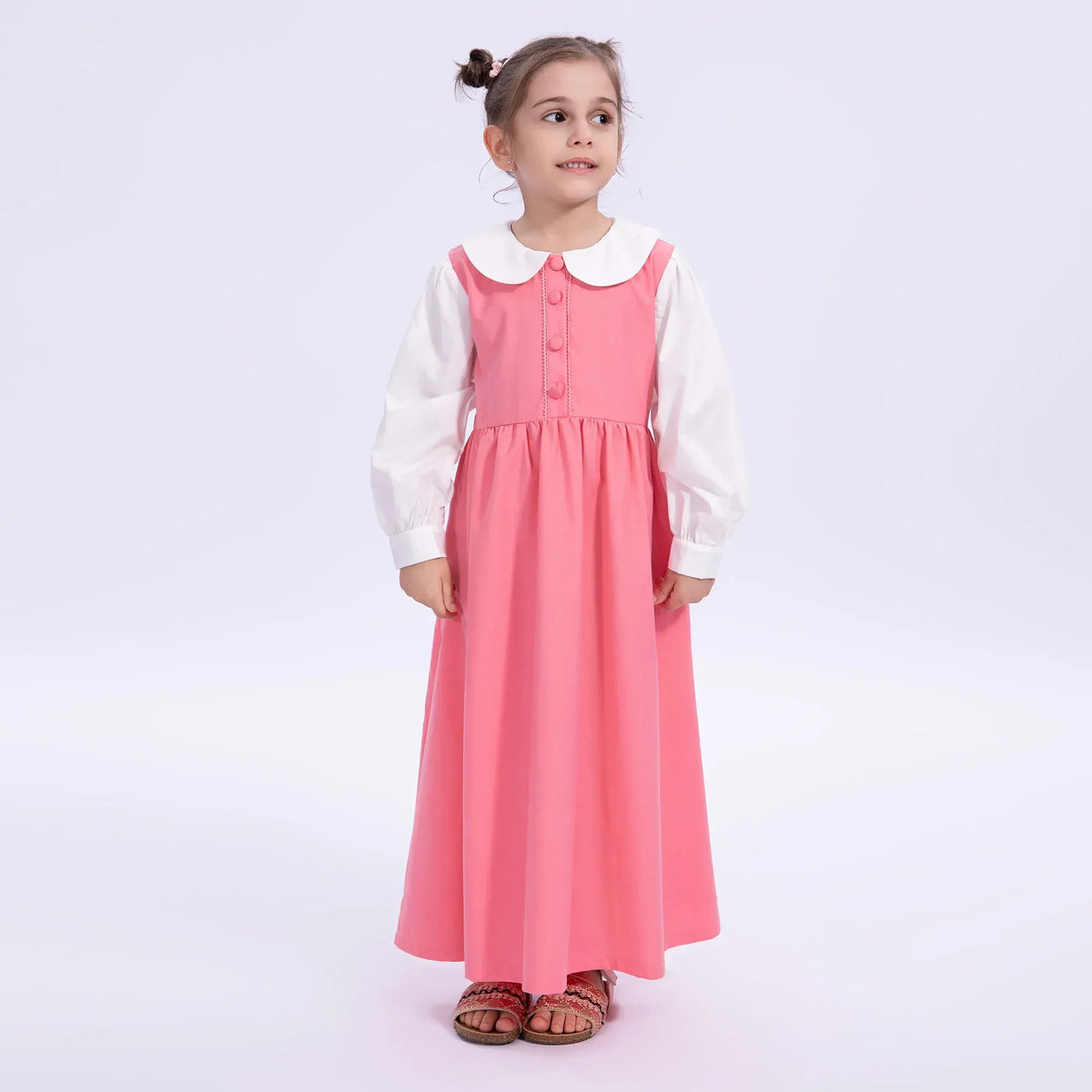 Dark Pink Color-Blocked Uniform Dress for Girls Image