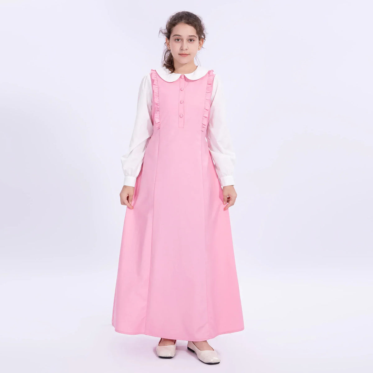 Pink Color-Blocked Uniform Dress for Girls Image