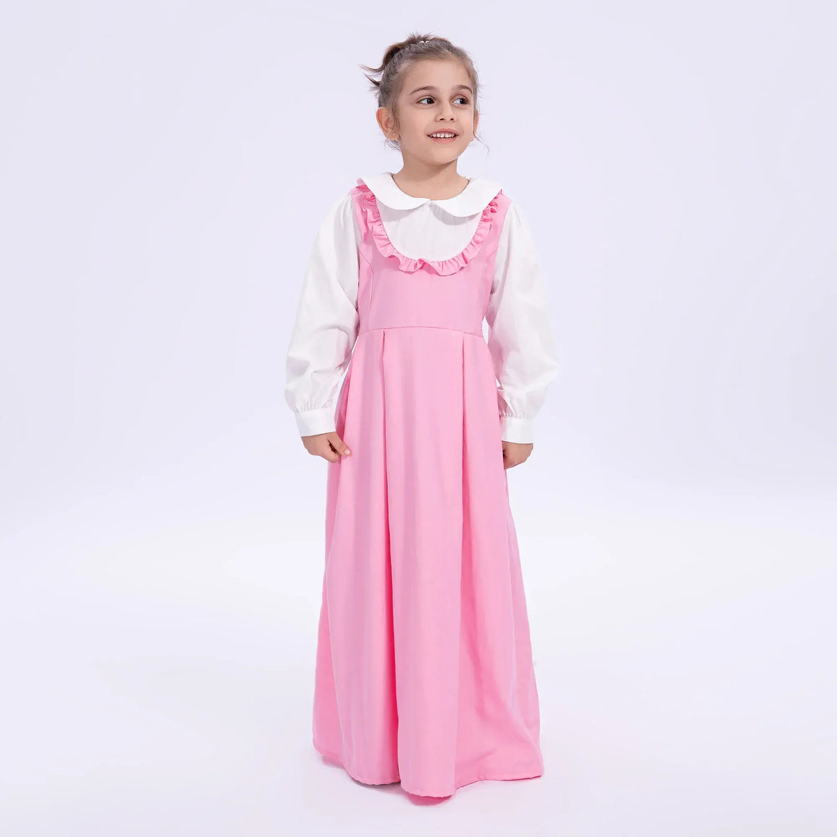 Pink Color-Blocked Uniform Dress for Girls Image