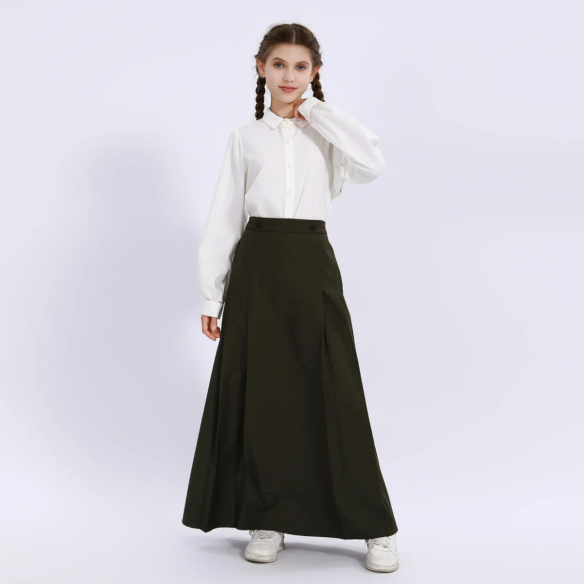 Light Beige Embroidery Uniform Shirt for Girls Image