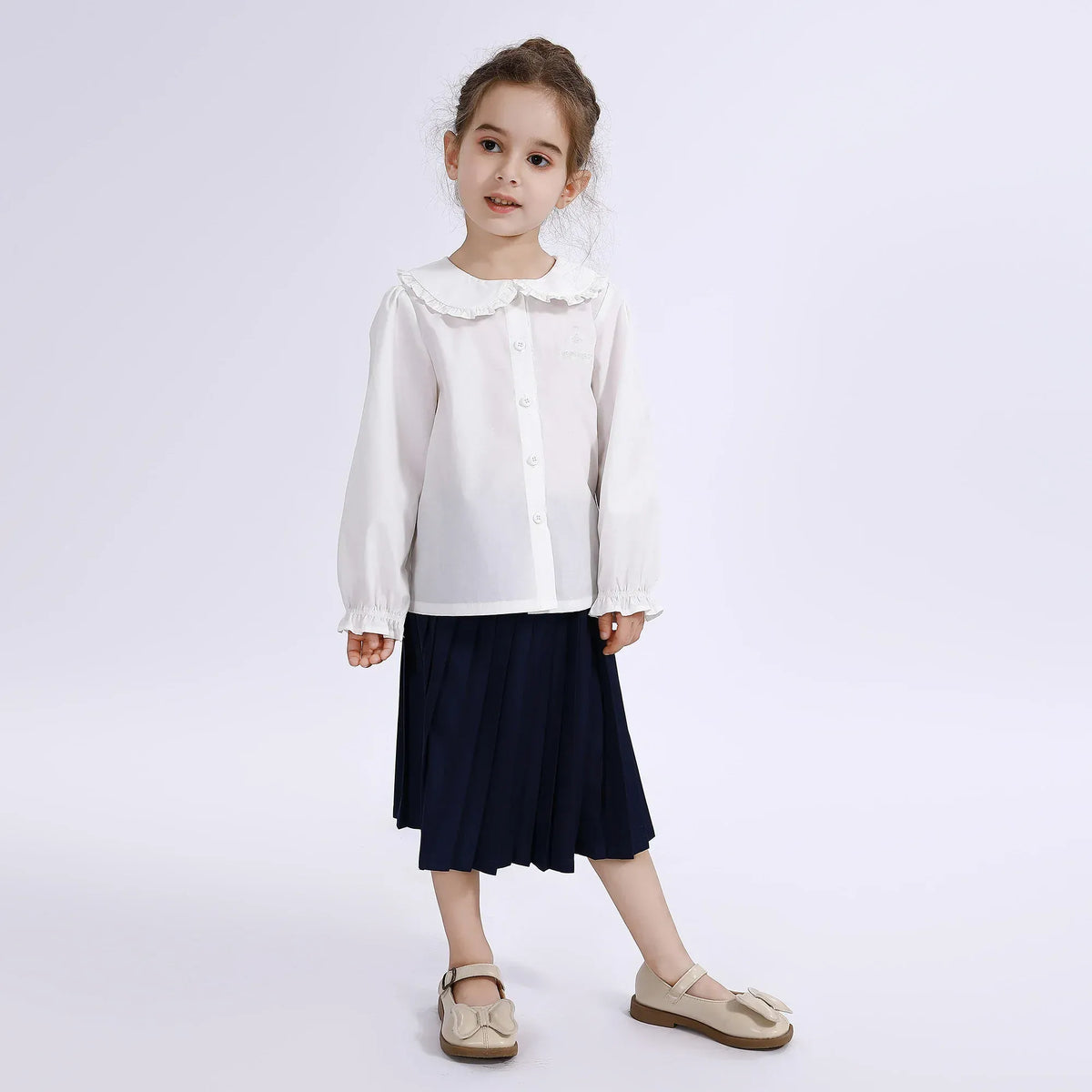 White Embroidery Uniform Shirt for Girls Image