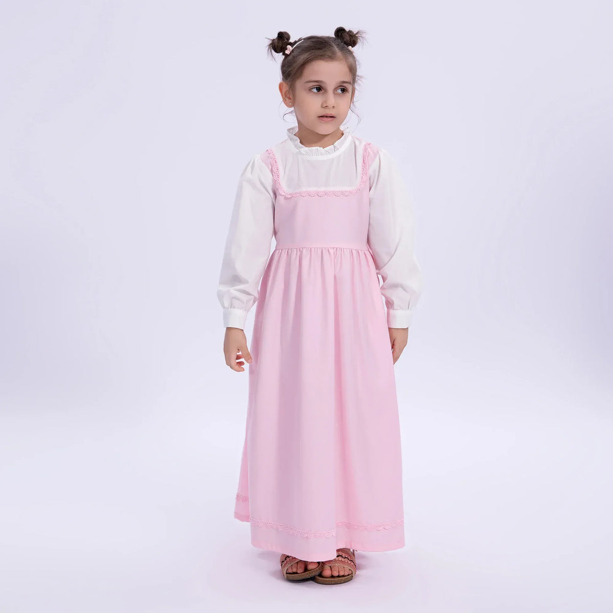 Light Pink Color-Blocked Uniform Dress for Girls Image