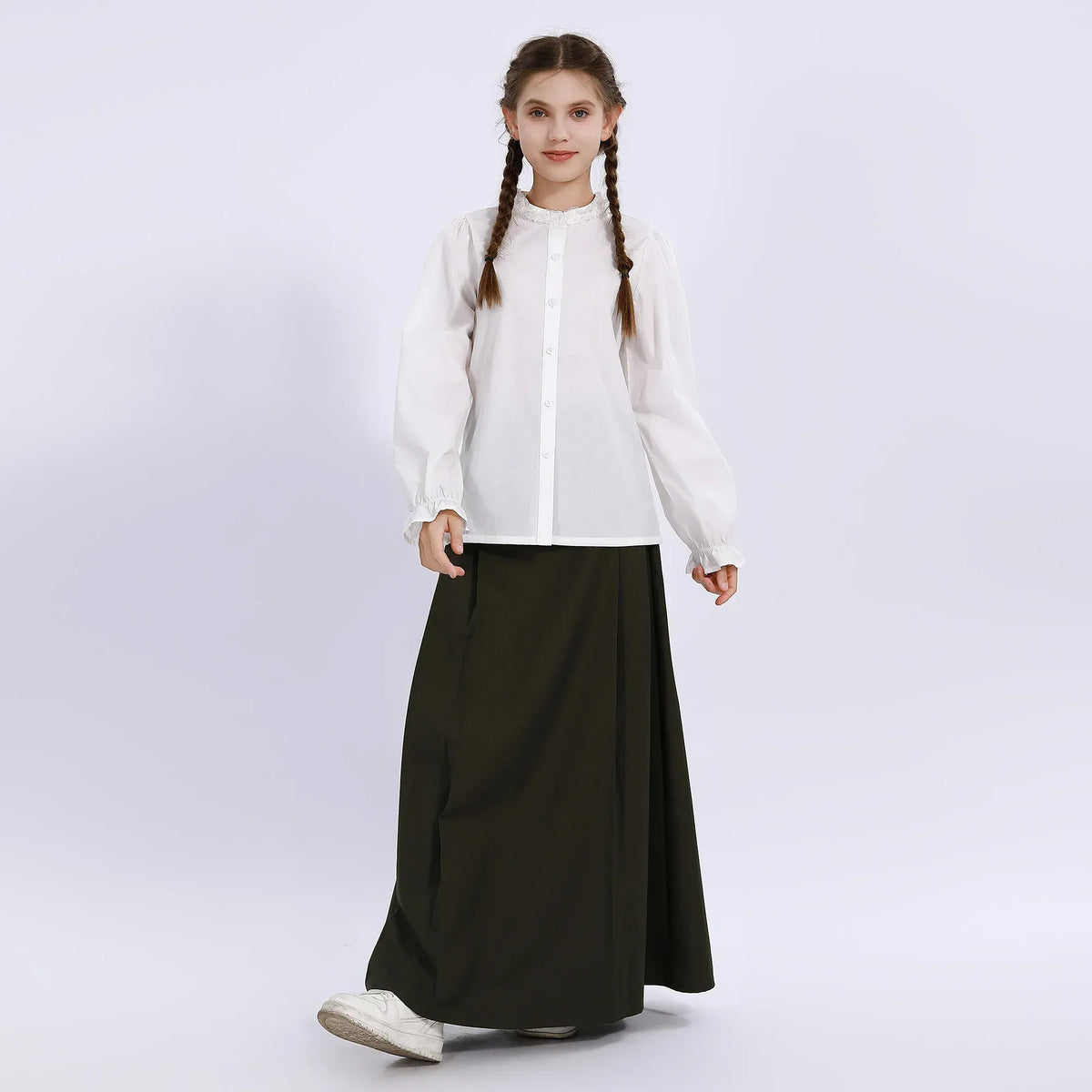 White Embroidery Uniform Shirt for Girls Image