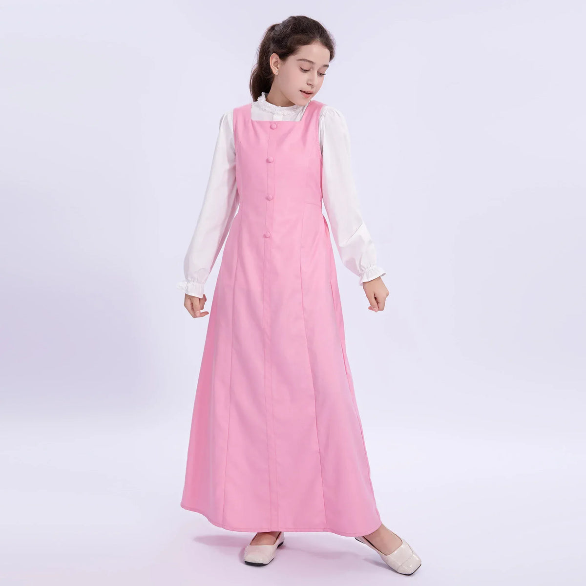 Light Pink Embroidery Uniform Dress for Girls Image