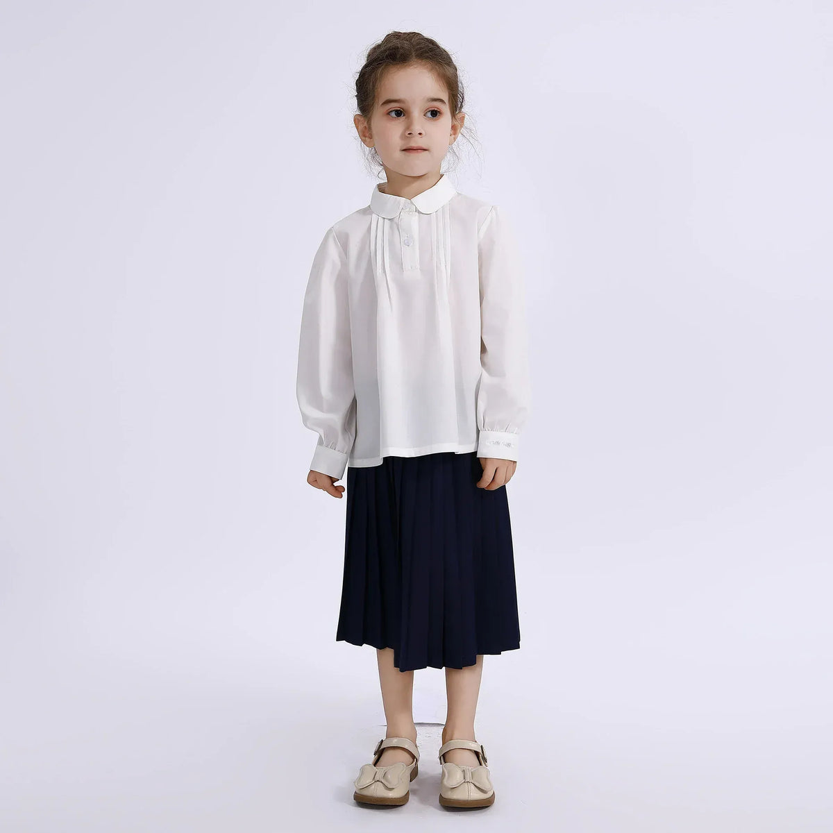 White Embroidery Uniform Blouse for Girls Image