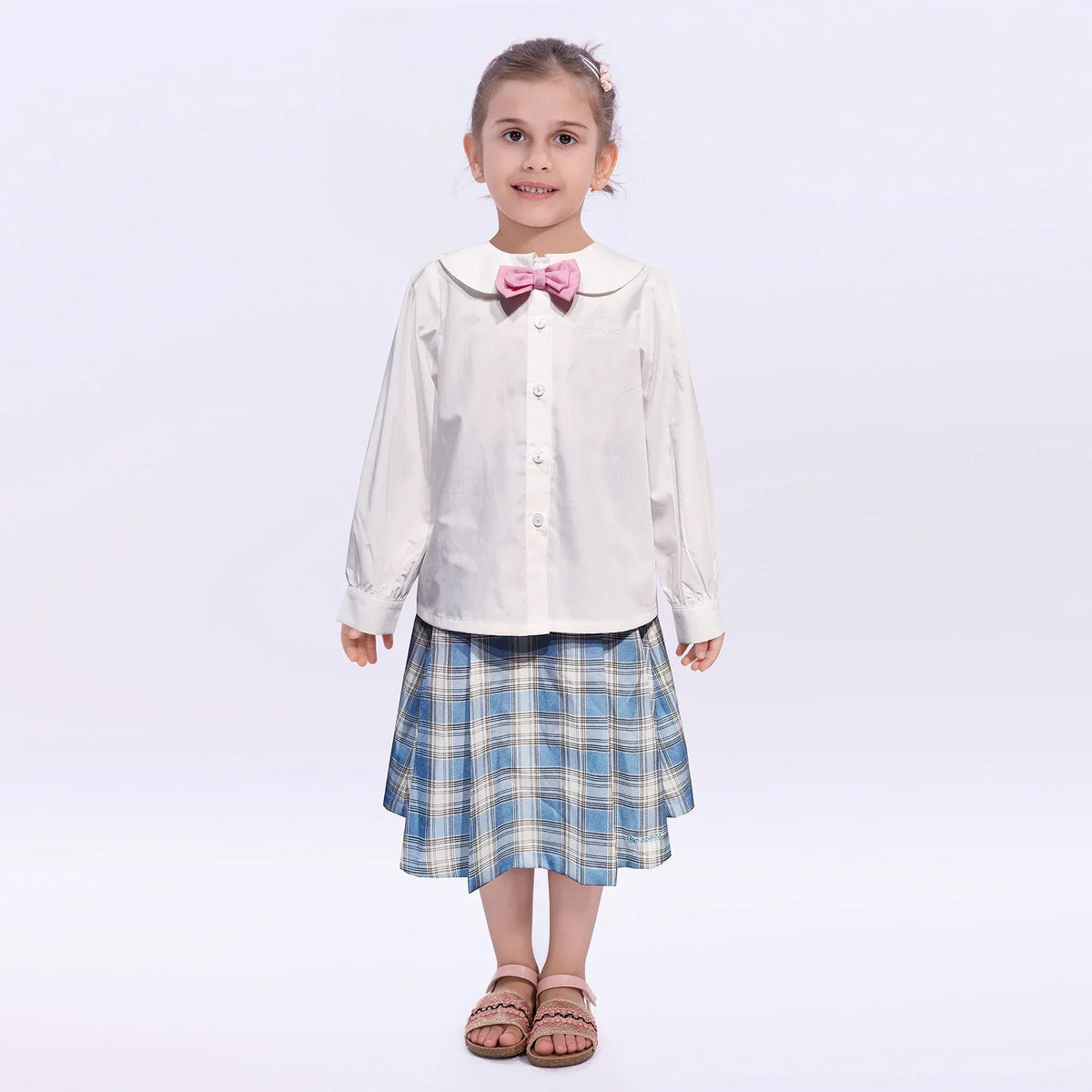 White Embroidery Uniform Shirt for Girls Image